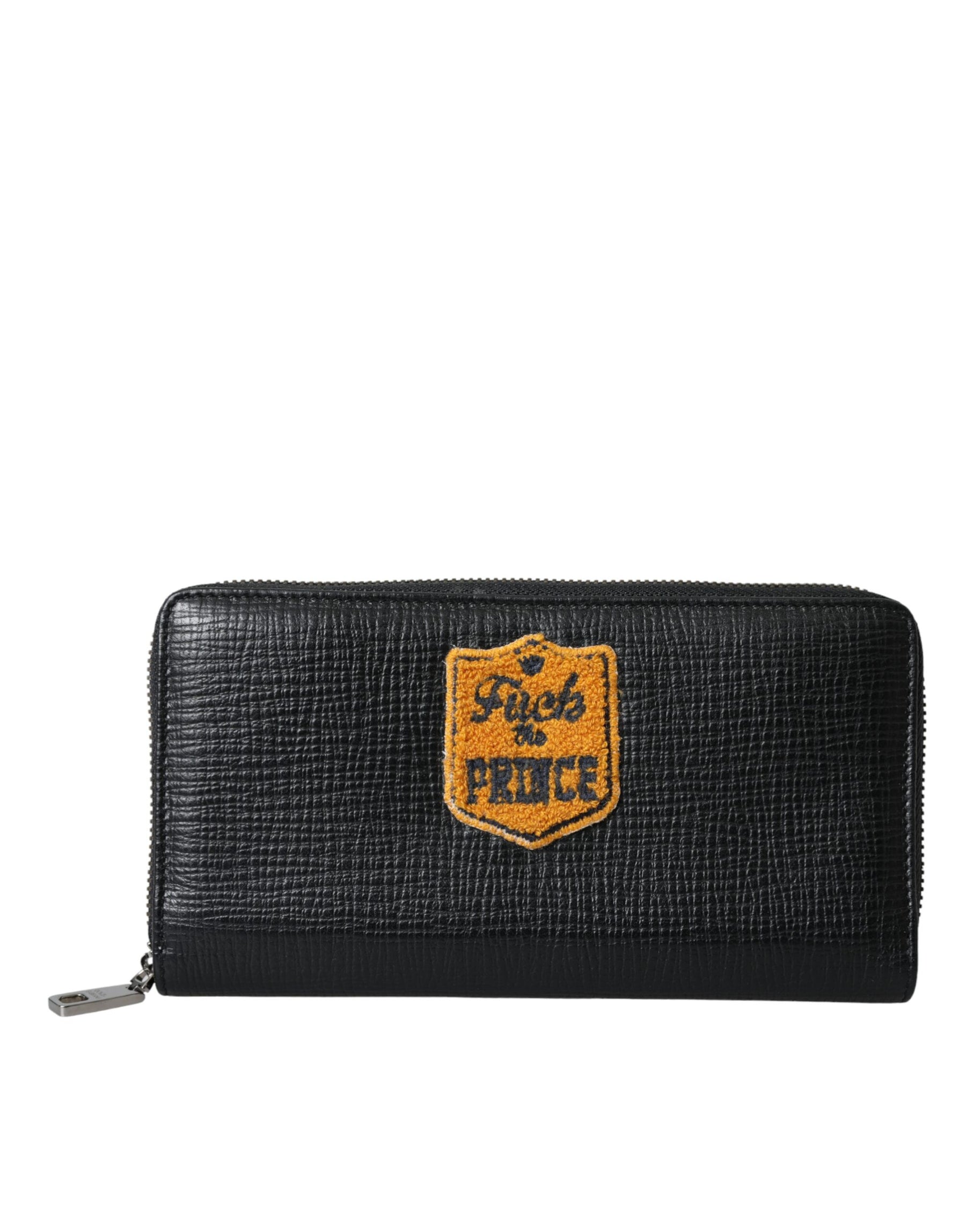 Dolce & Gabbana Black Leather Logo Patch Zip Around Continental Wallet | Regal Royce