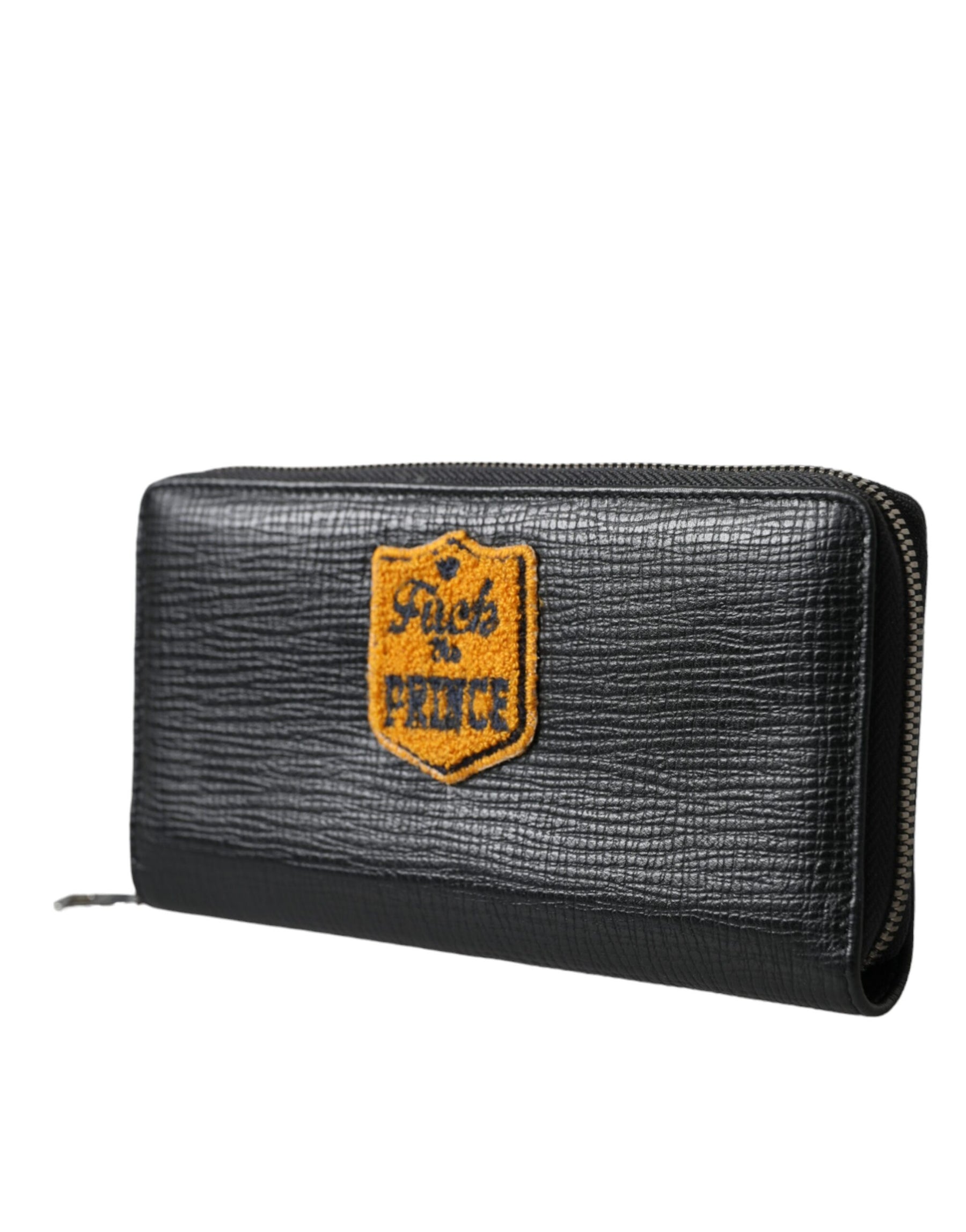 Dolce & Gabbana Black Leather Logo Patch Zip Around Continental Wallet | Regal Royce
