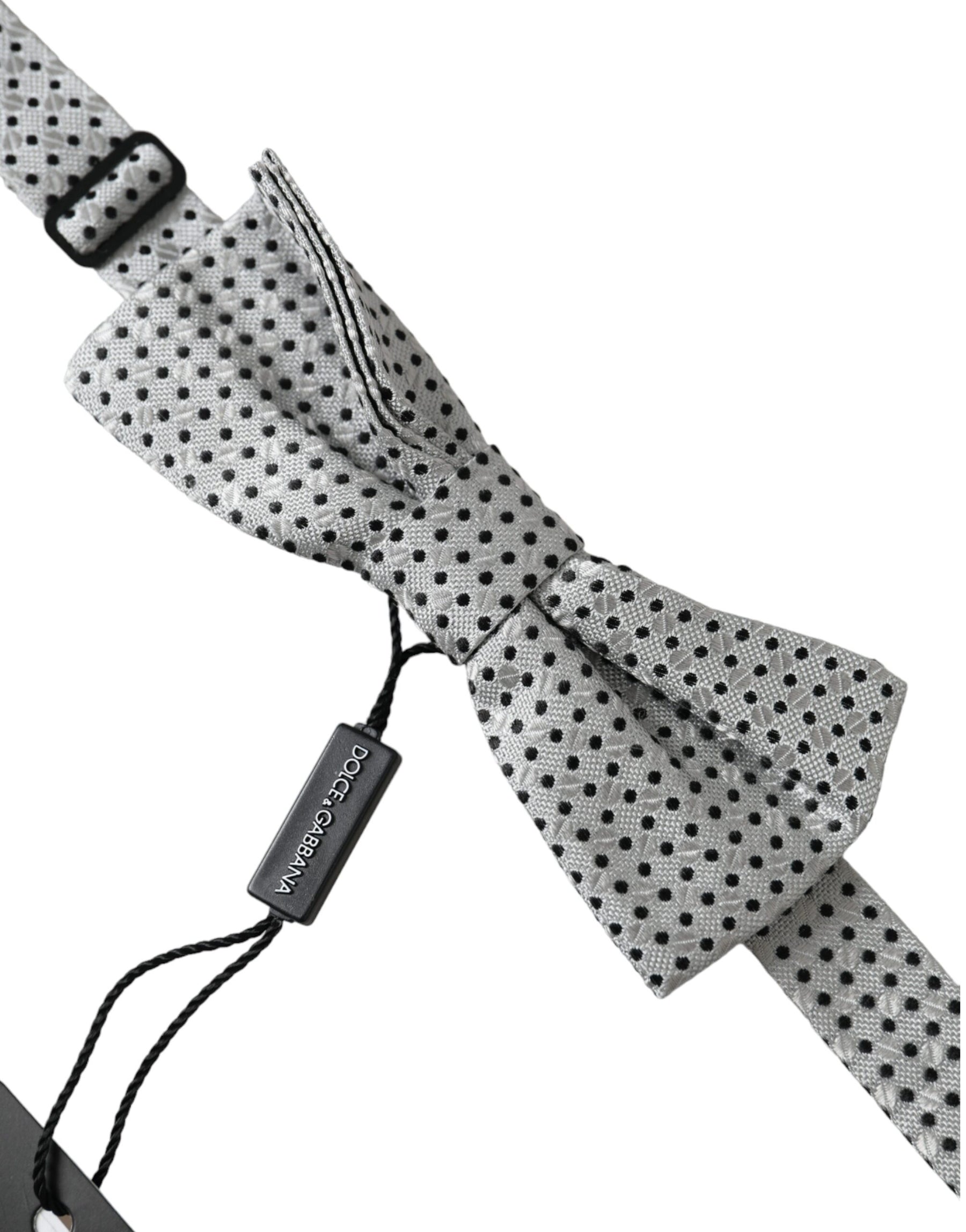 Dolce & Gabbana Gray Silk Polka Dot Adjustable Neck Men Papillon Bow Tie | Regal Royce