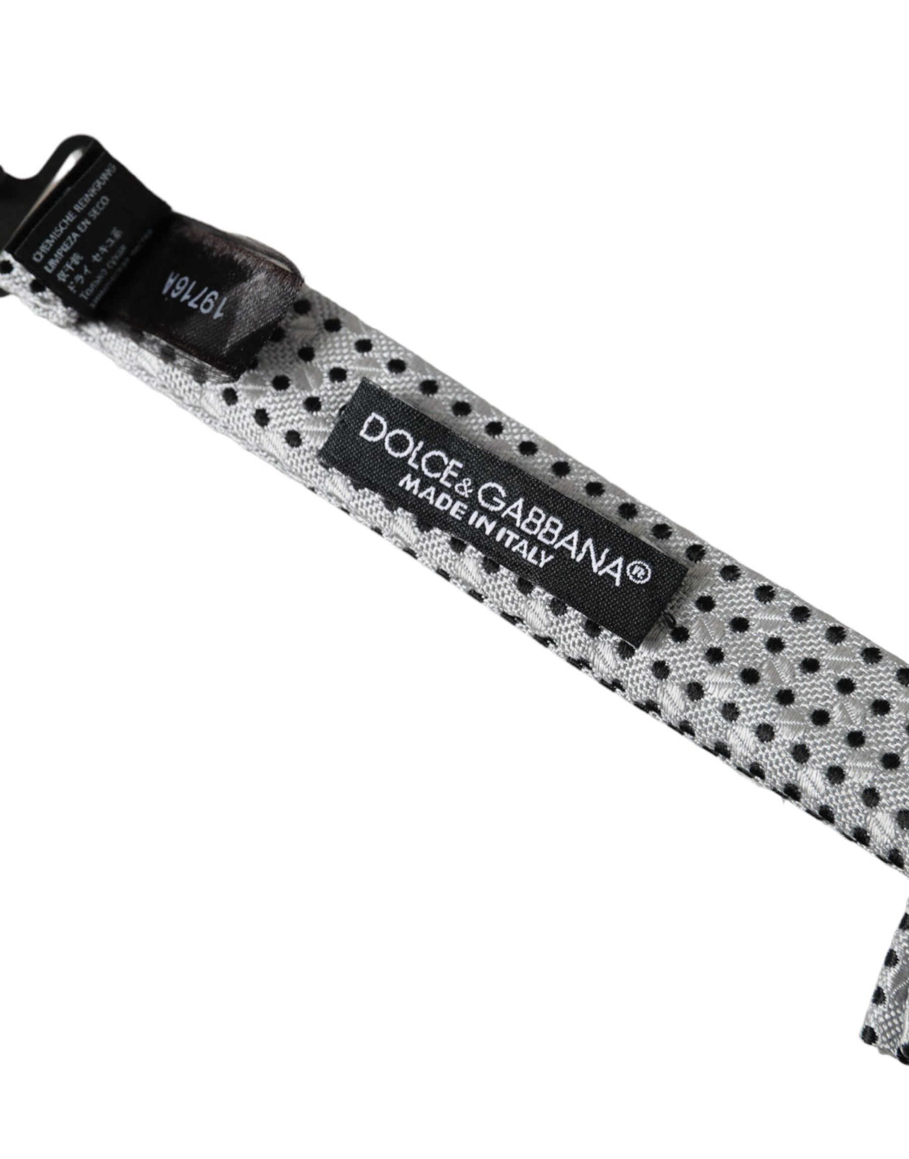 Dolce & Gabbana Gray Silk Polka Dot Adjustable Neck Men Papillon Bow Tie | Regal Royce