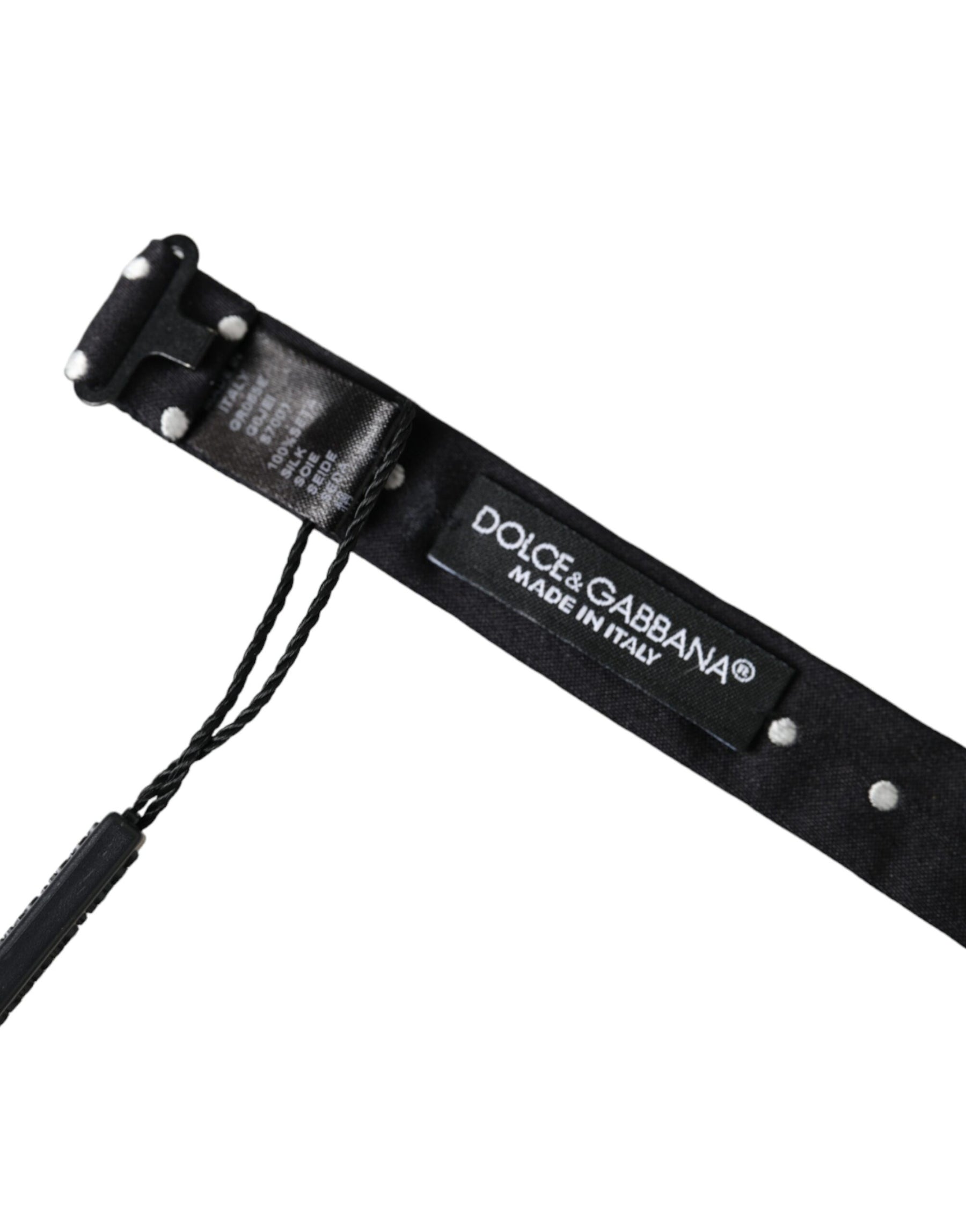 Dolce & Gabbana Black Silk Polka Dot Adjustable Neck Men Papillon Bow Tie | Regal Royce