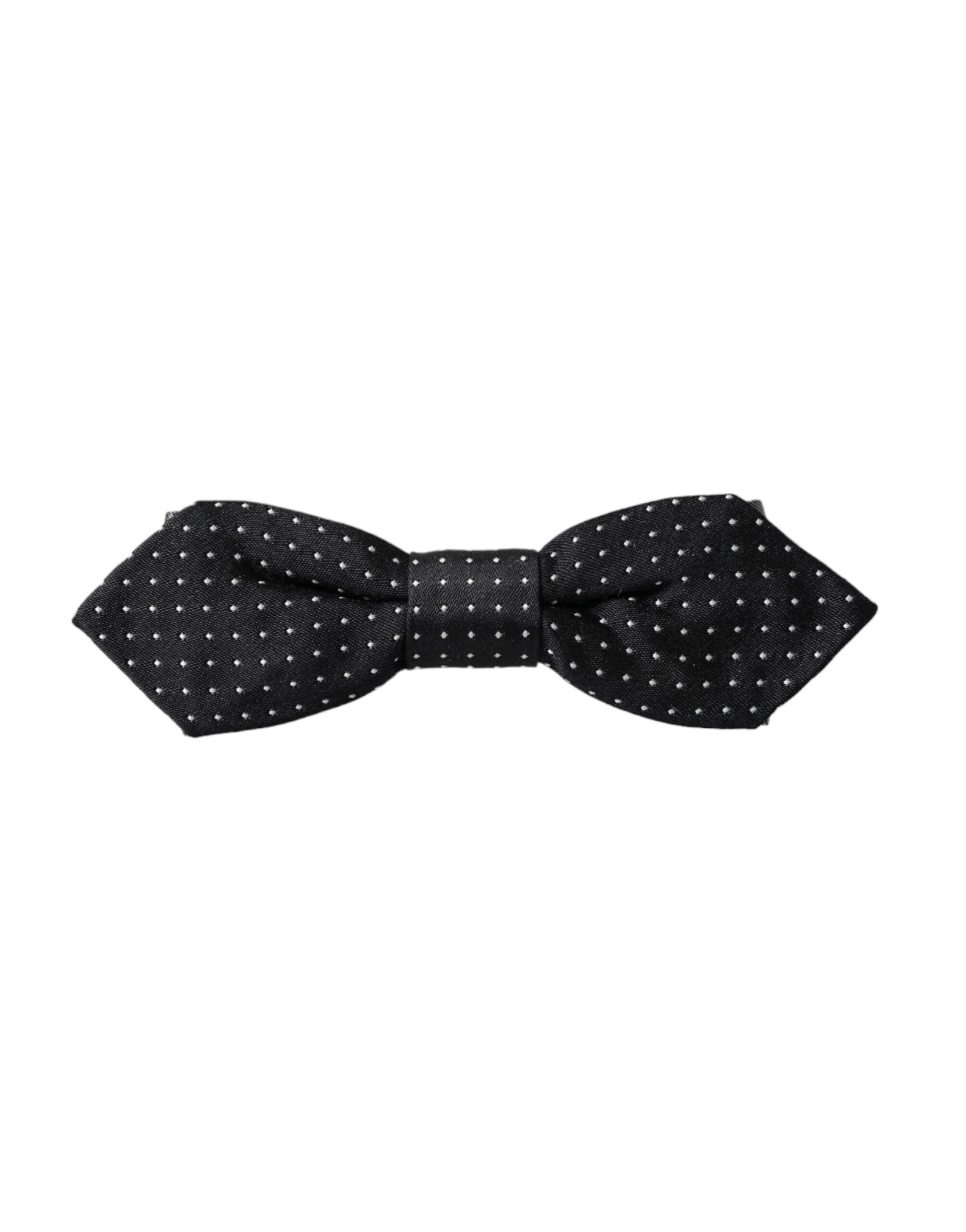 Dolce & Gabbana Black Silk Polka Dot Adjustable Neck Men Papillon Bow Tie | Regal Royce