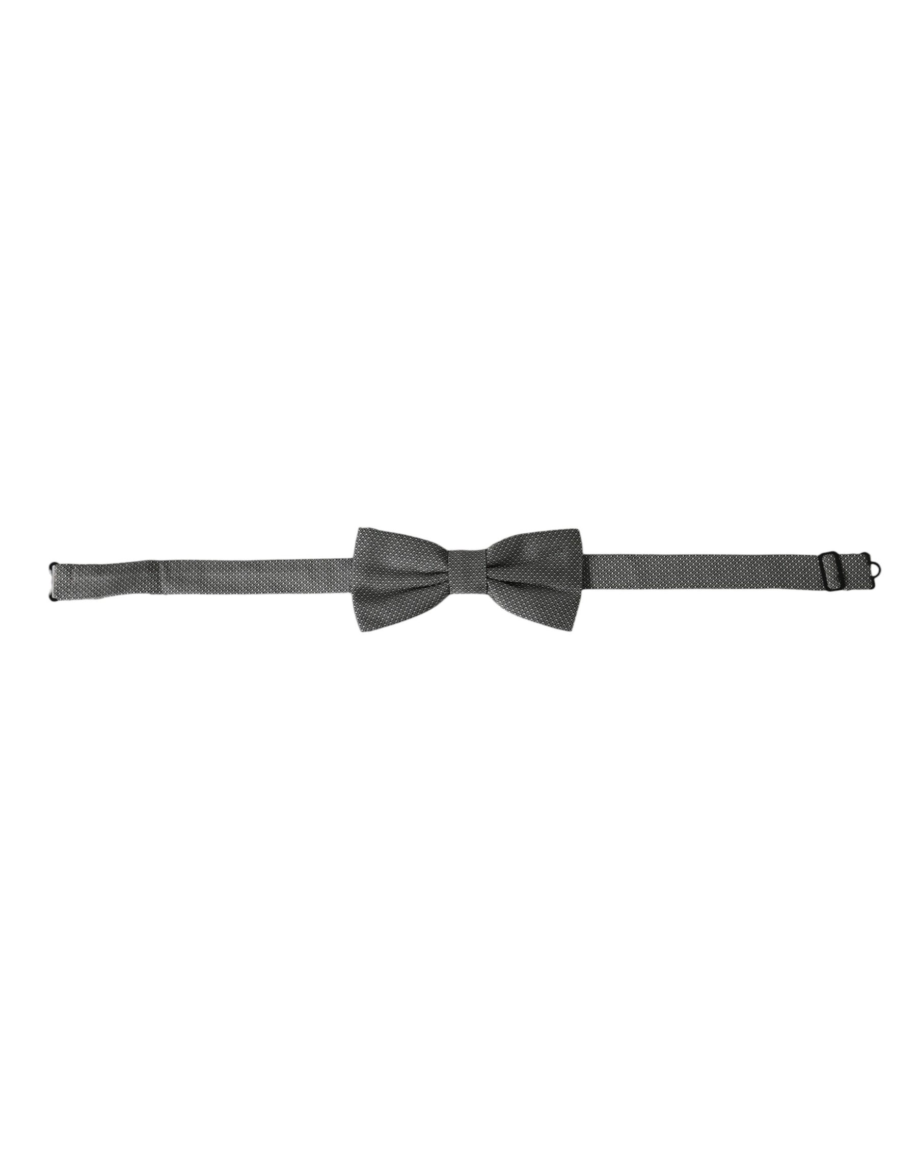 Dolce & Gabbana Gray Silk Patterned Adjustable Neck Men Papillon Bow Tie | Regal Royce