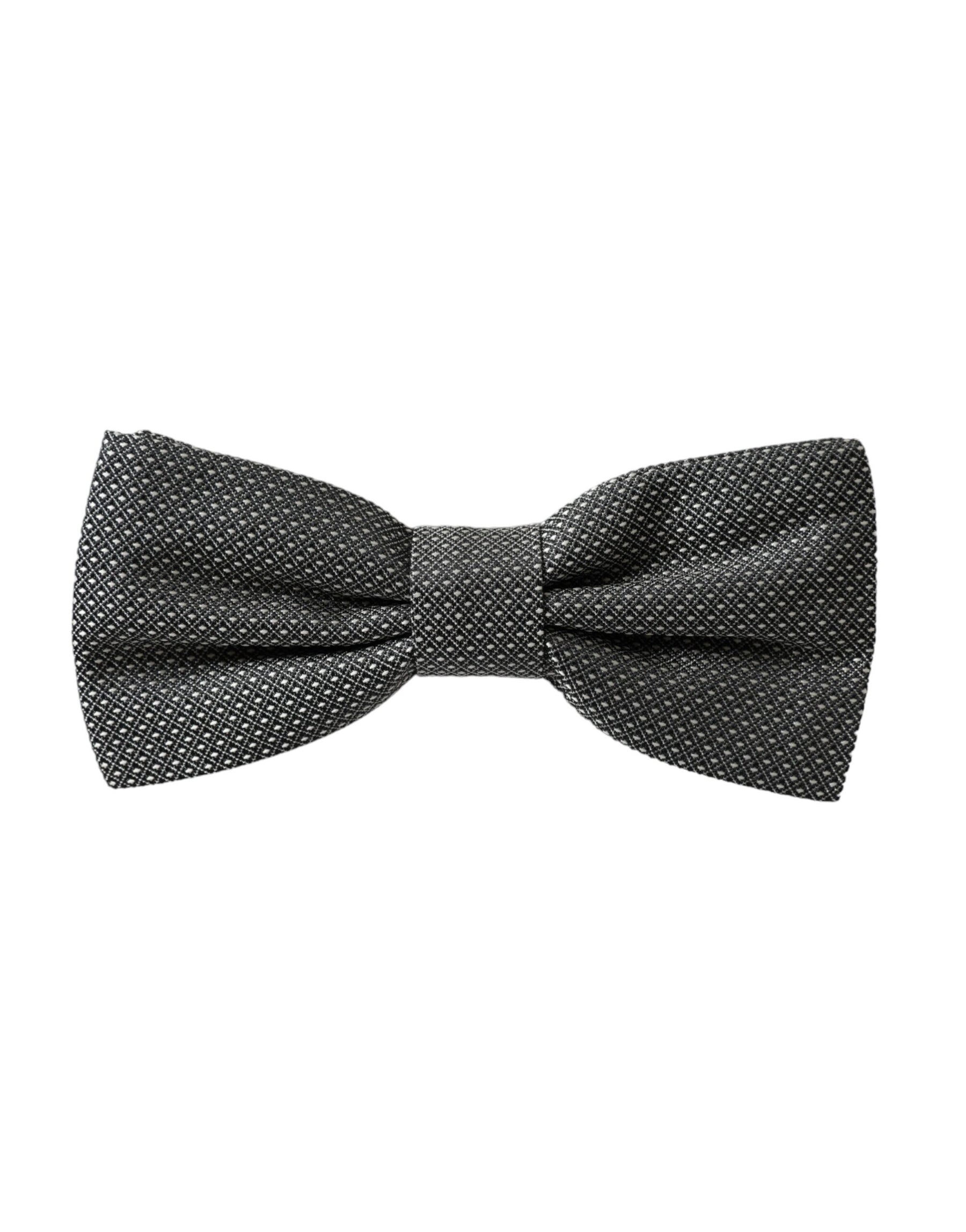 Dolce & Gabbana Gray Silk Patterned Adjustable Neck Men Papillon Bow Tie | Regal Royce