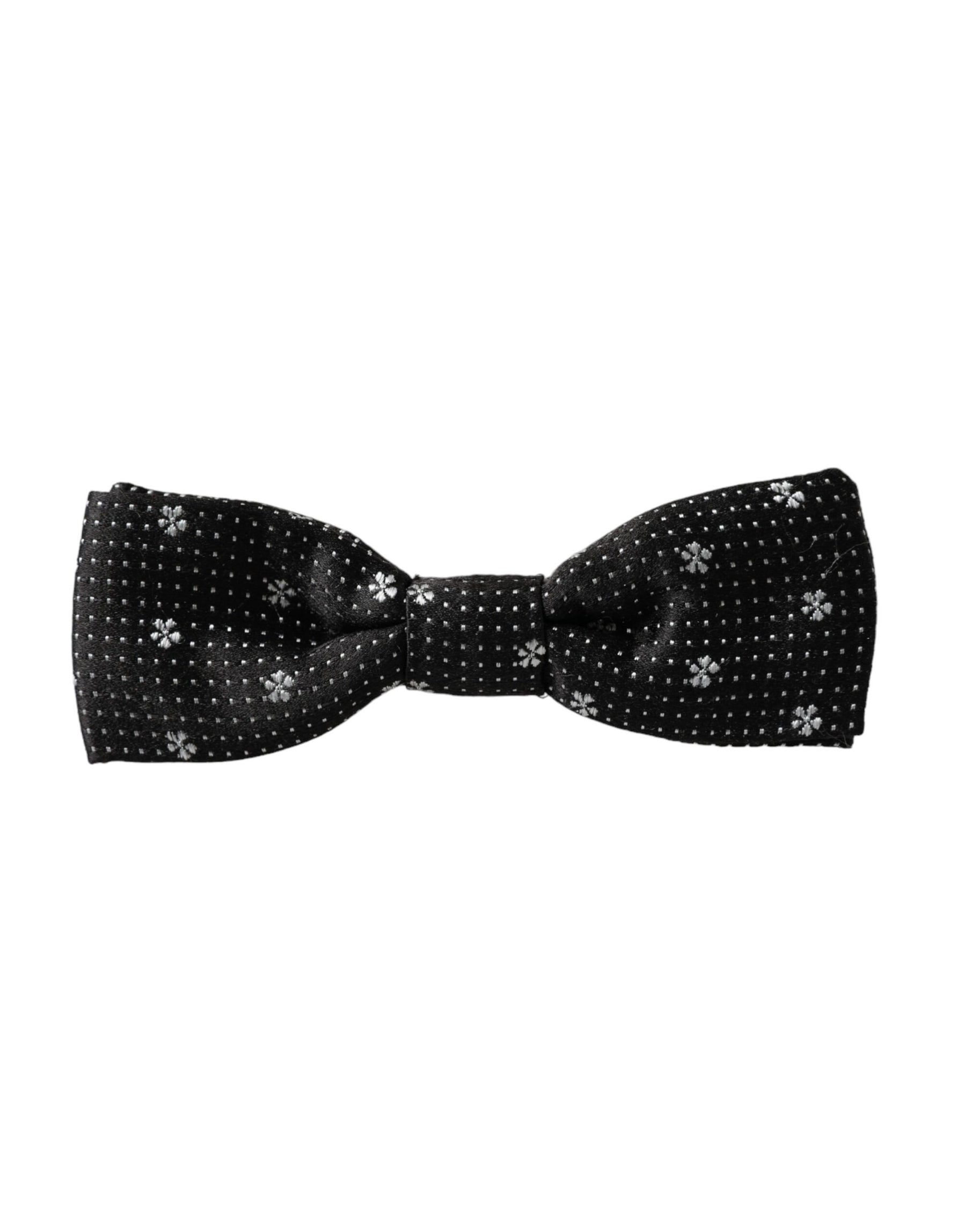 Dolce & Gabbana Black Silk Floral Adjustable Neck Men Papillon Bow Tie | Regal Royce