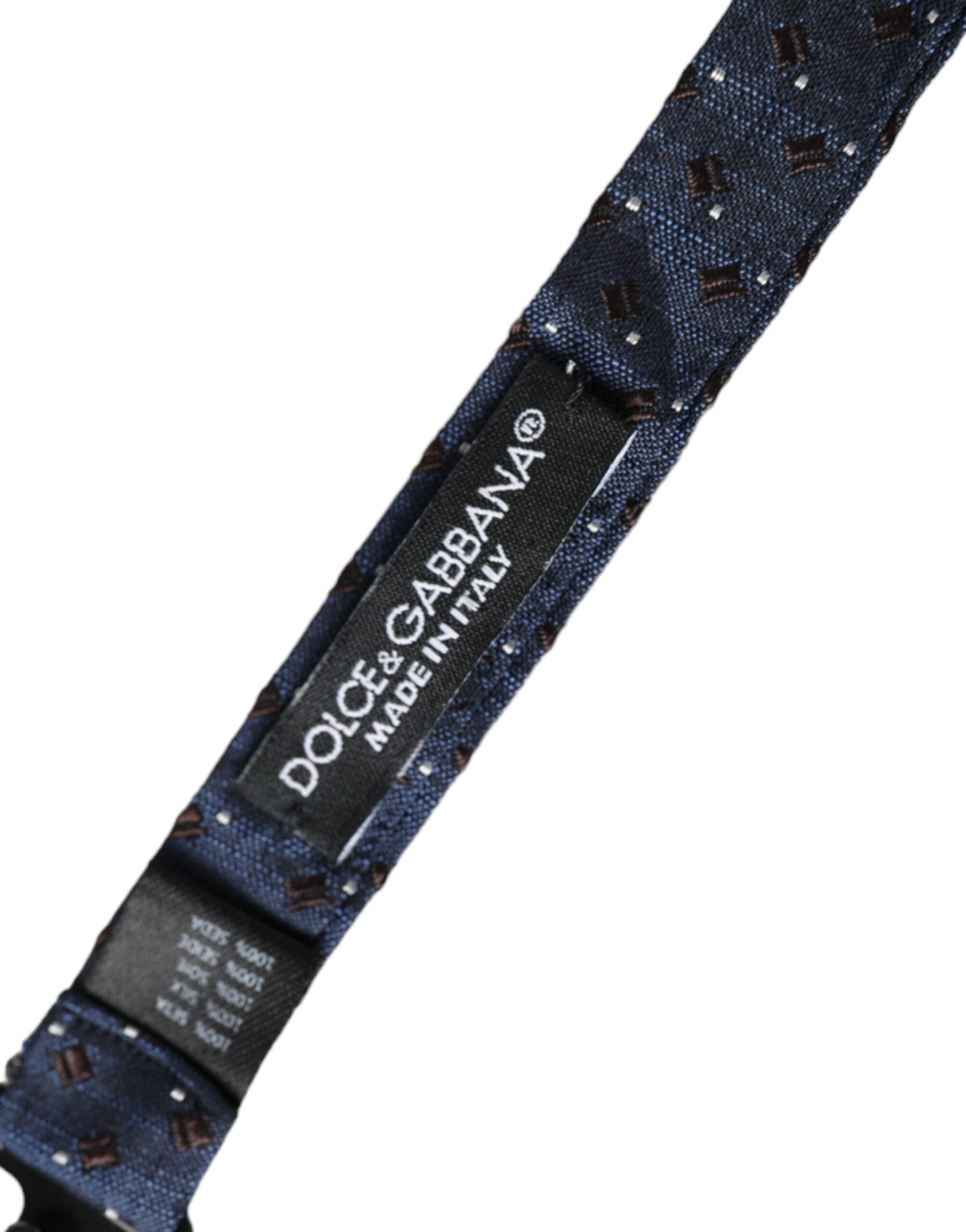 Dolce & Gabbana Navy Blue Silk Patterned Adjustable Men Papillon Bow Tie | Regal Royce