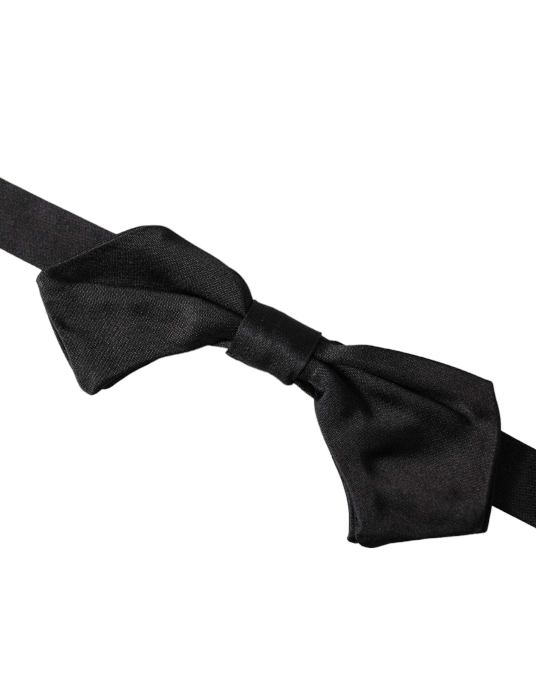 Dolce & Gabbana Black Satin Silk Adjustable Neck Men Bow Tie | Regal Royce
