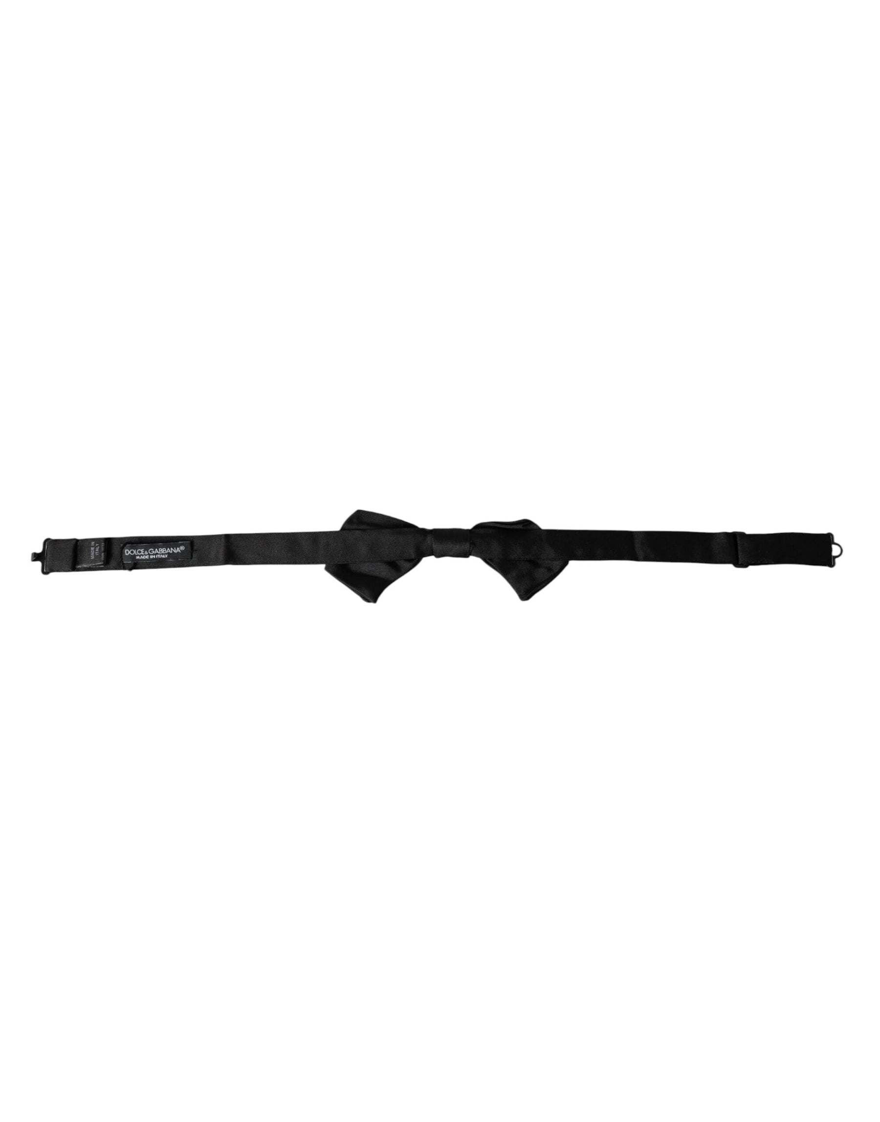 Dolce & Gabbana Black Satin Silk Adjustable Neck Men Bow Tie | Regal Royce