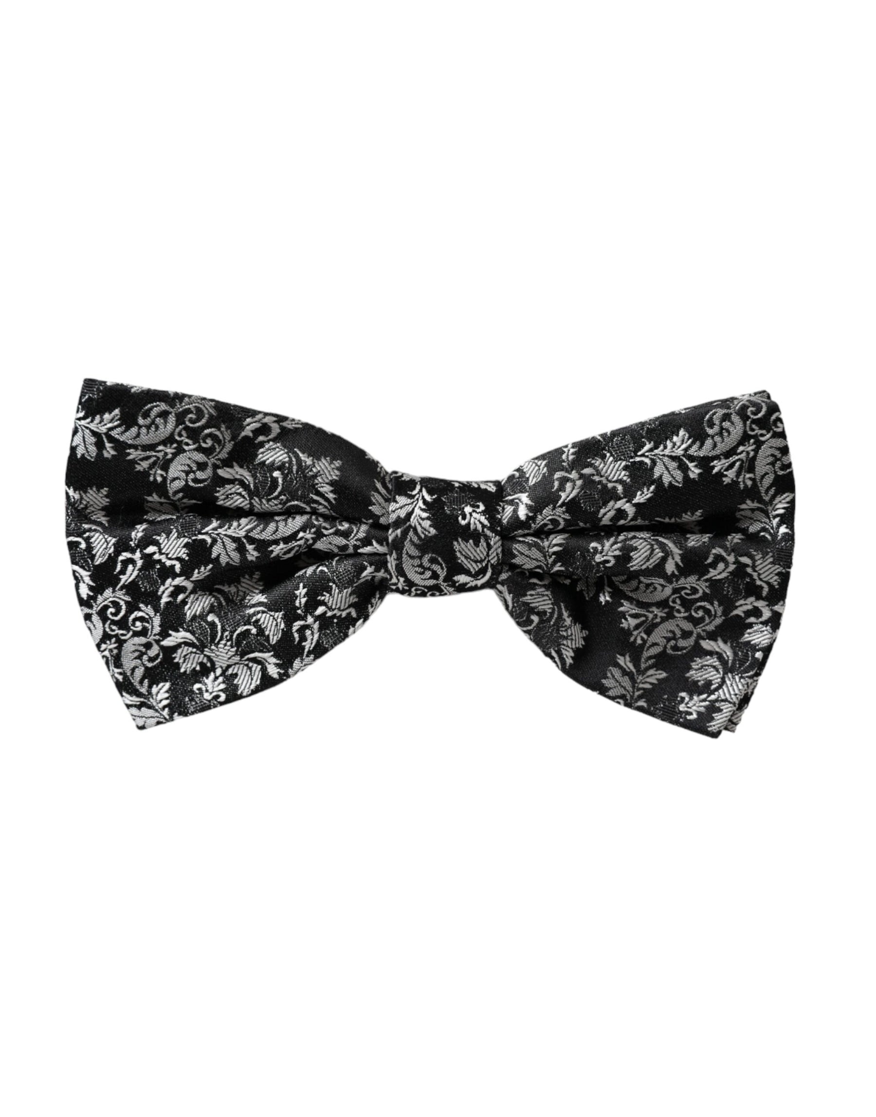 Dolce & Gabbana Black Floral Silk Adjustable Neck Men Bow Tie | Regal Royce