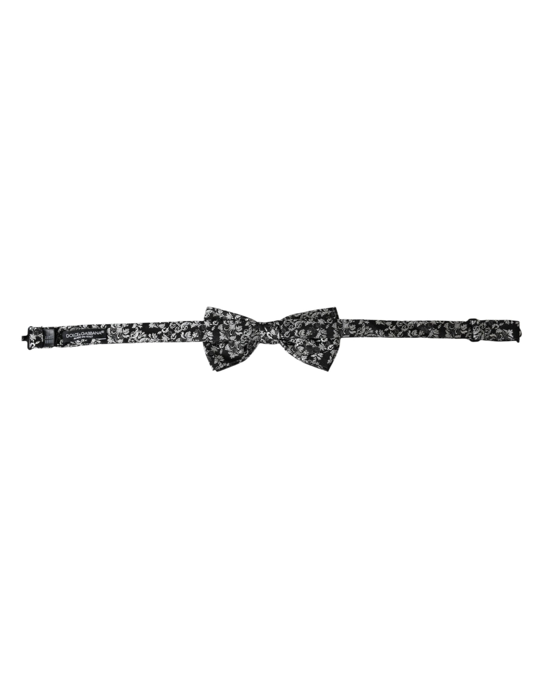 Dolce & Gabbana Black Floral Silk Adjustable Neck Men Bow Tie | Regal Royce