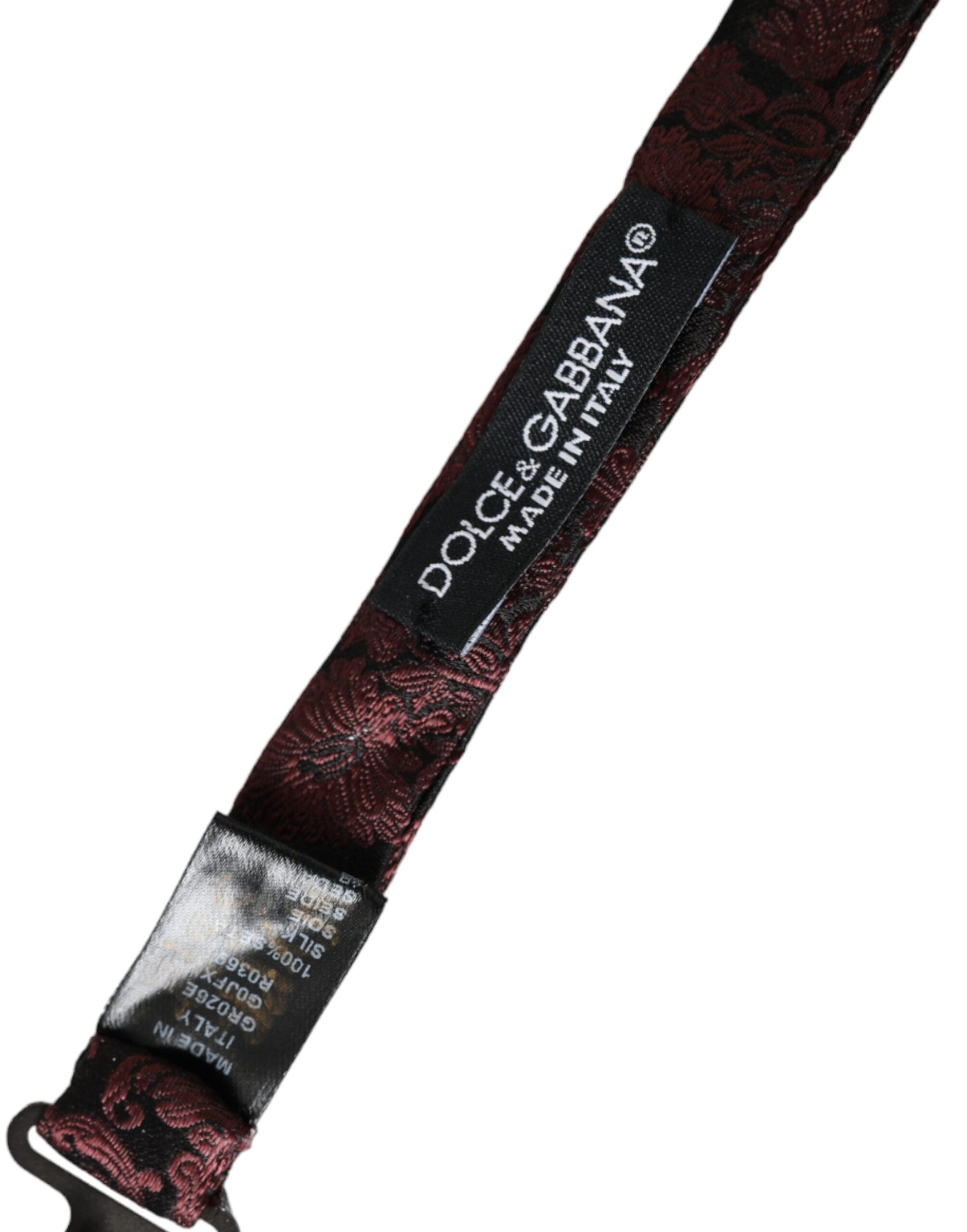 Dolce & Gabbana Maroon Floral Silk Adjustable Neck Men Bow Tie | Regal Royce