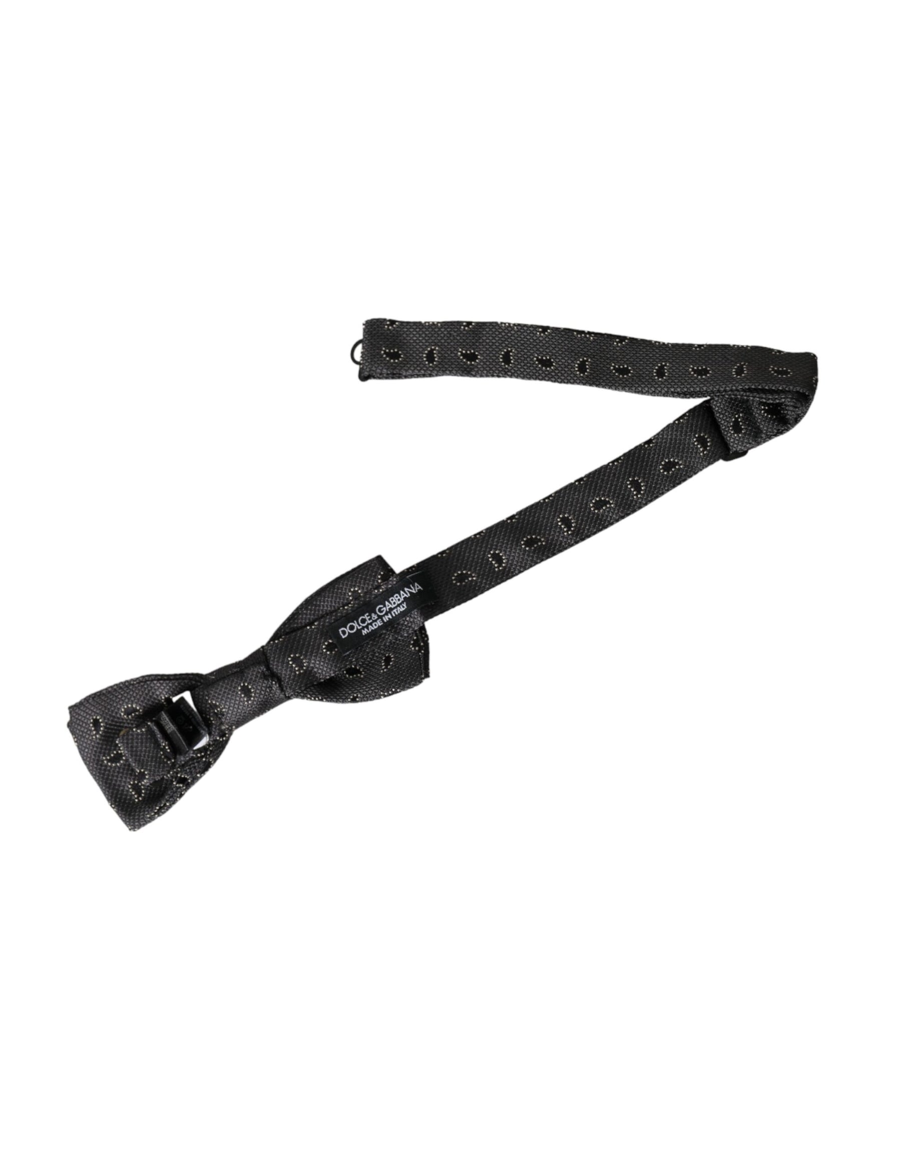 Dolce & Gabbana Black Silk Patterned Adjustable Neck Men Bow Tie | Regal Royce