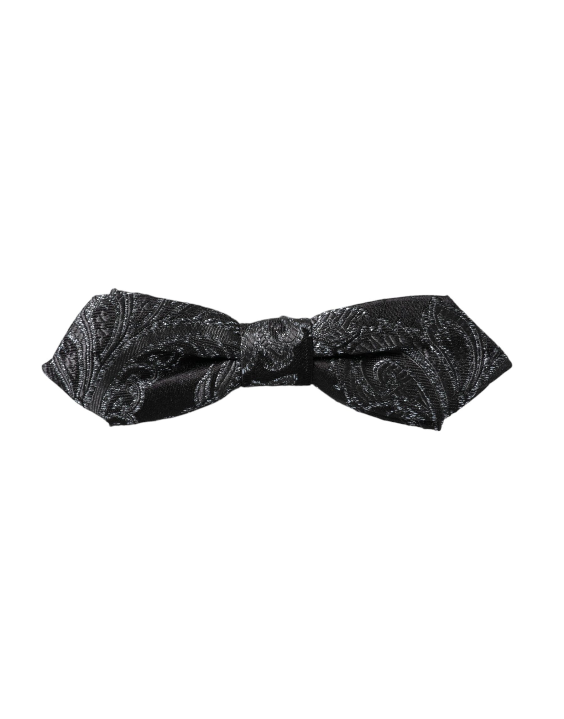 Dolce & Gabbana Black Silk Jacquard Adjustable Neck Men Bow Tie | Regal Royce