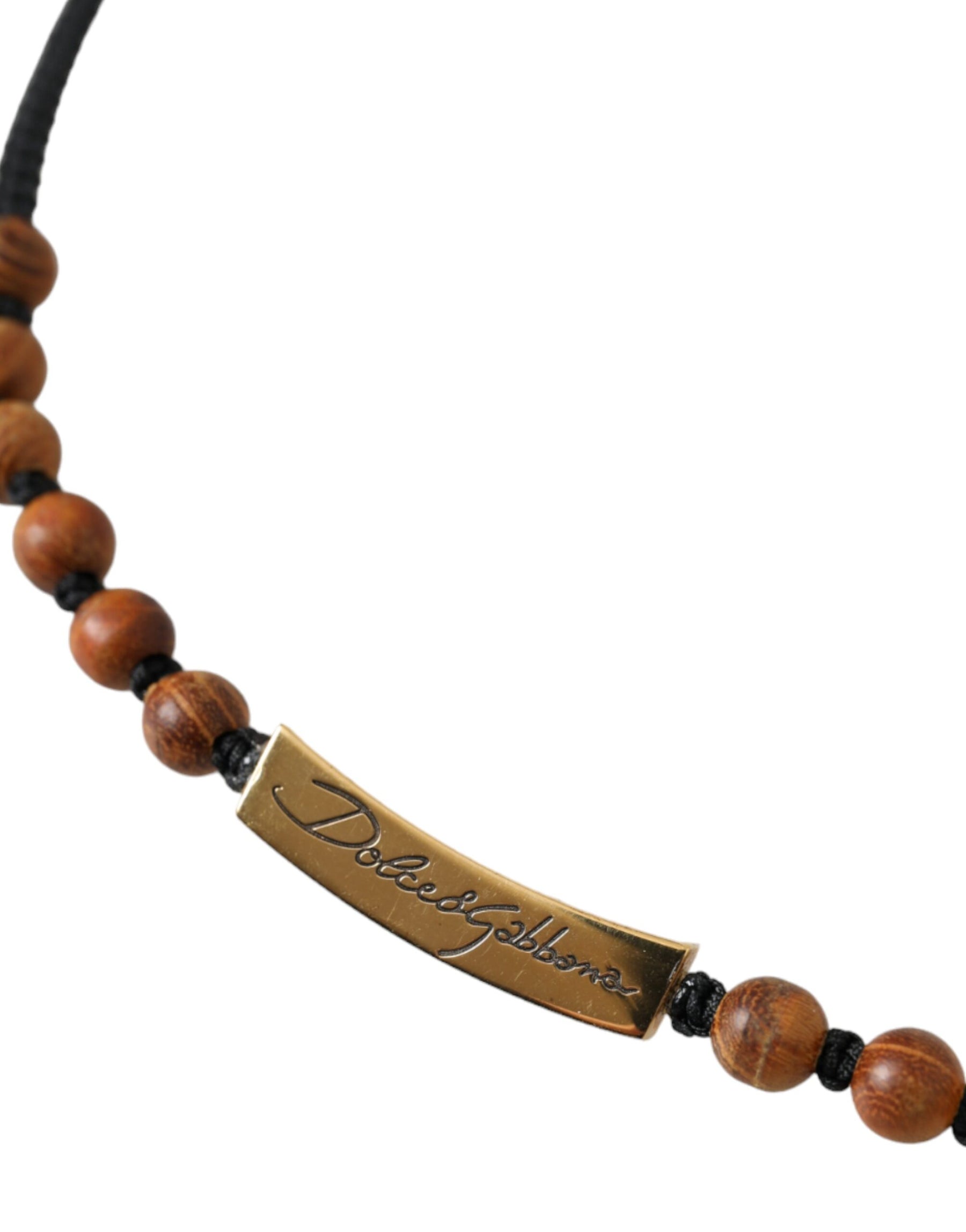 Dolce & Gabbana Black Gold Wooden Beaded Logo Pendant | Regal Royce