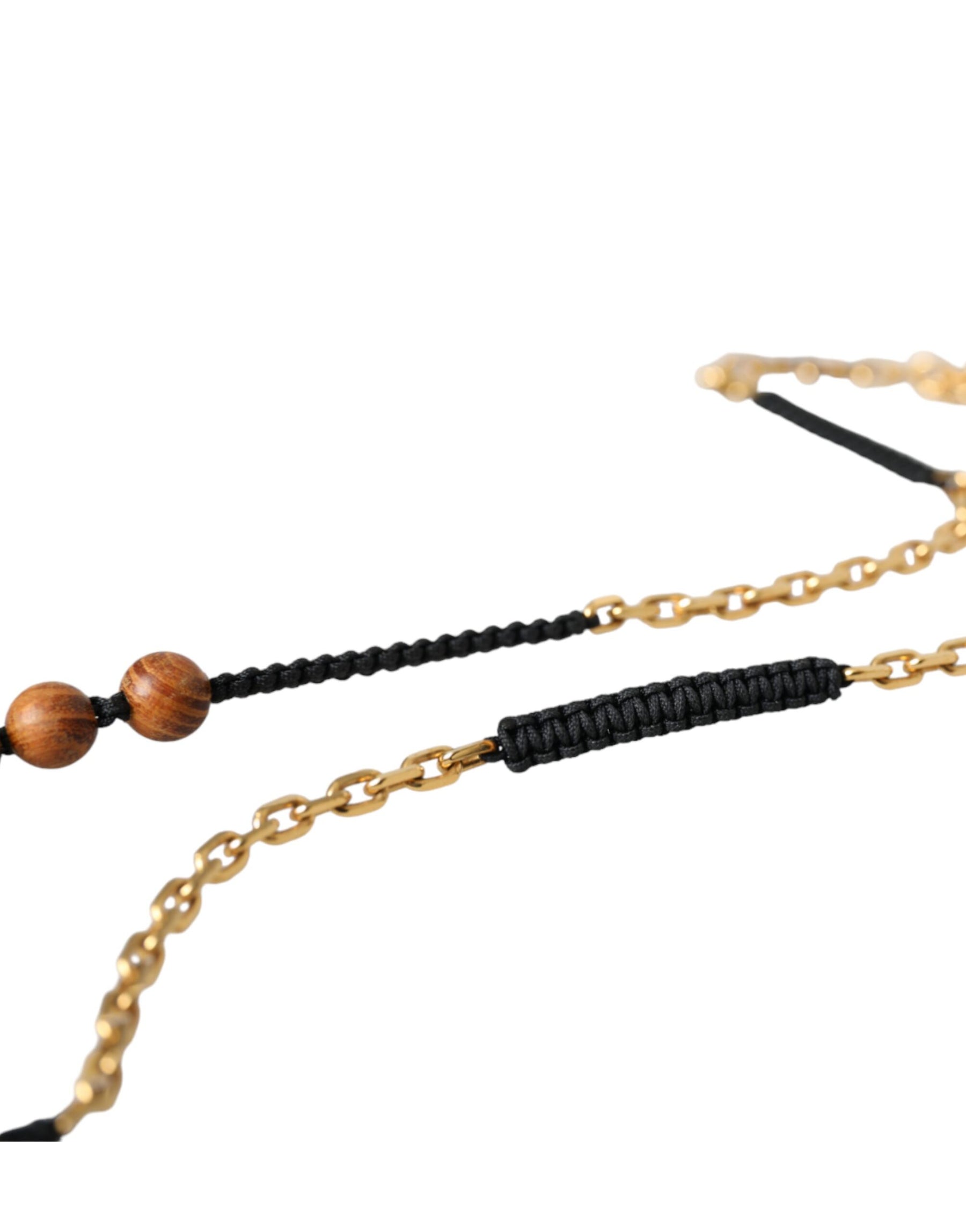 Dolce & Gabbana Black Gold Wooden Beaded Logo Pendant | Regal Royce