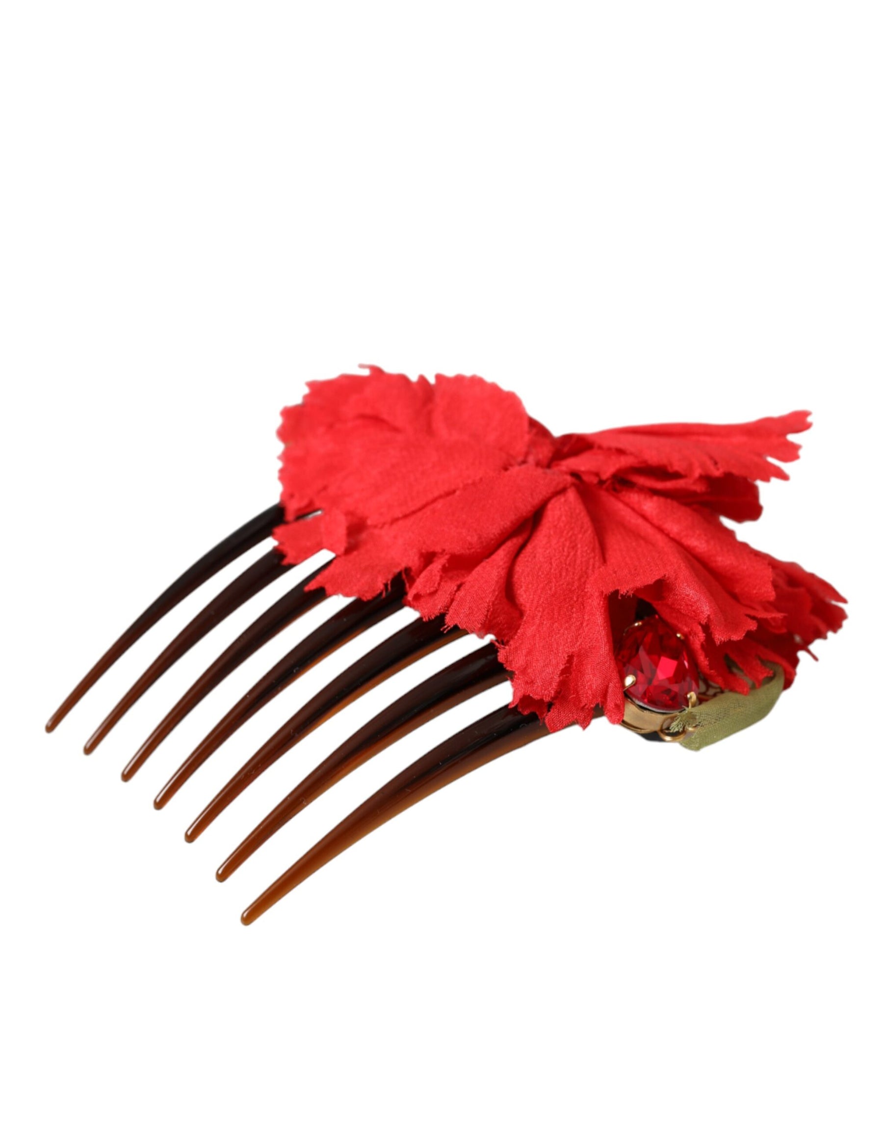 Dolce & Gabbana Red Silk Floral Gold Brass Women Hair Comb | Regal Royce