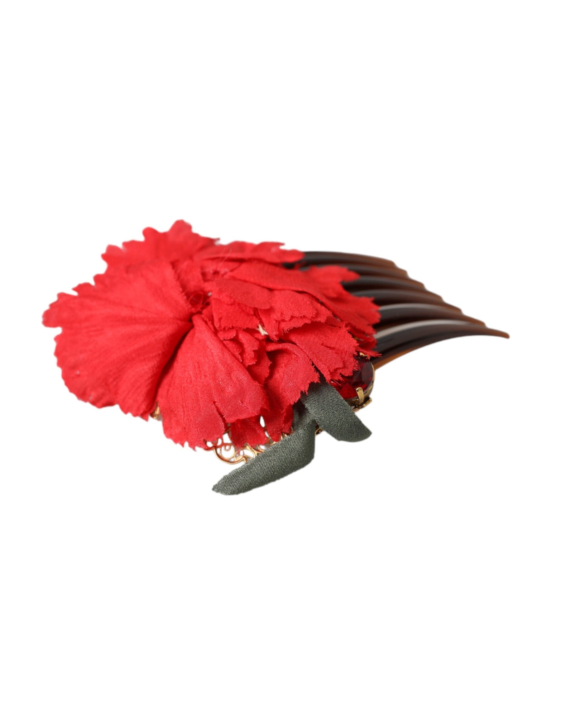 Dolce & Gabbana Red Silk Floral Gold Brass Women Hair Comb | Regal Royce