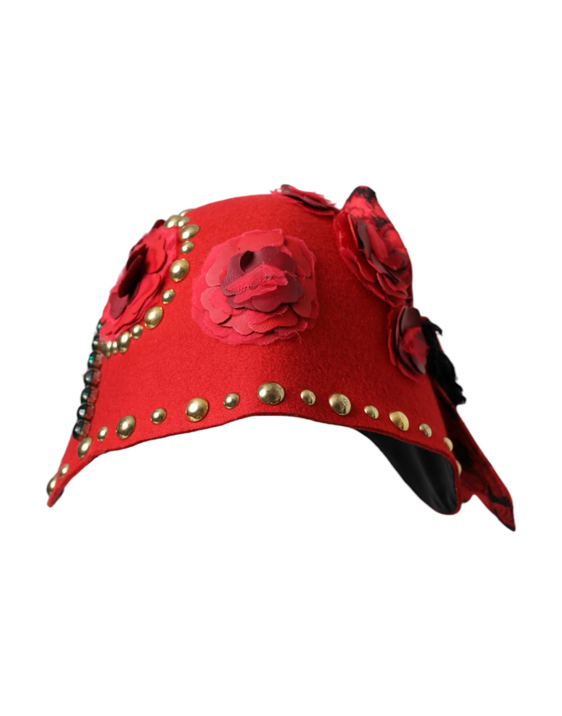 Dolce & Gabbana Red Crystal Gold Roses Brooch Embellished Hat | Regal Royce