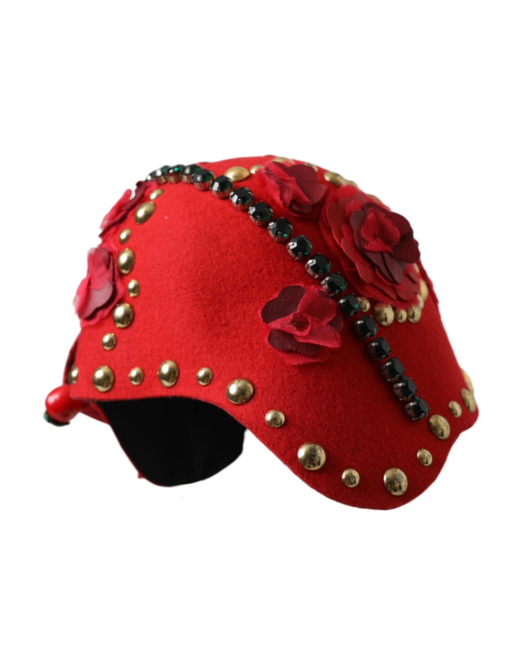 Dolce & Gabbana Red Crystal Gold Roses Brooch Embellished Hat | Regal Royce