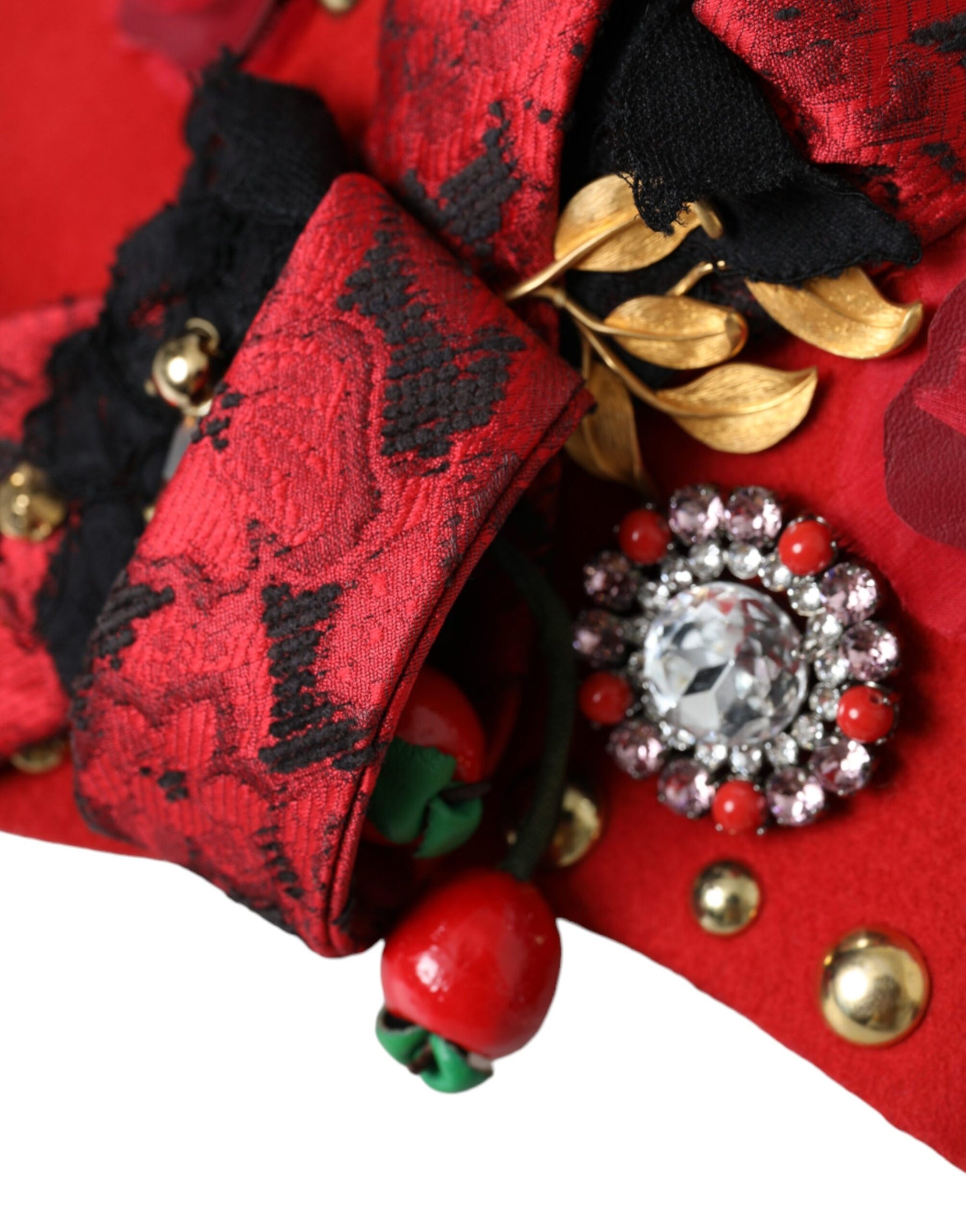 Dolce & Gabbana Red Crystal Gold Roses Brooch Embellished Hat | Regal Royce