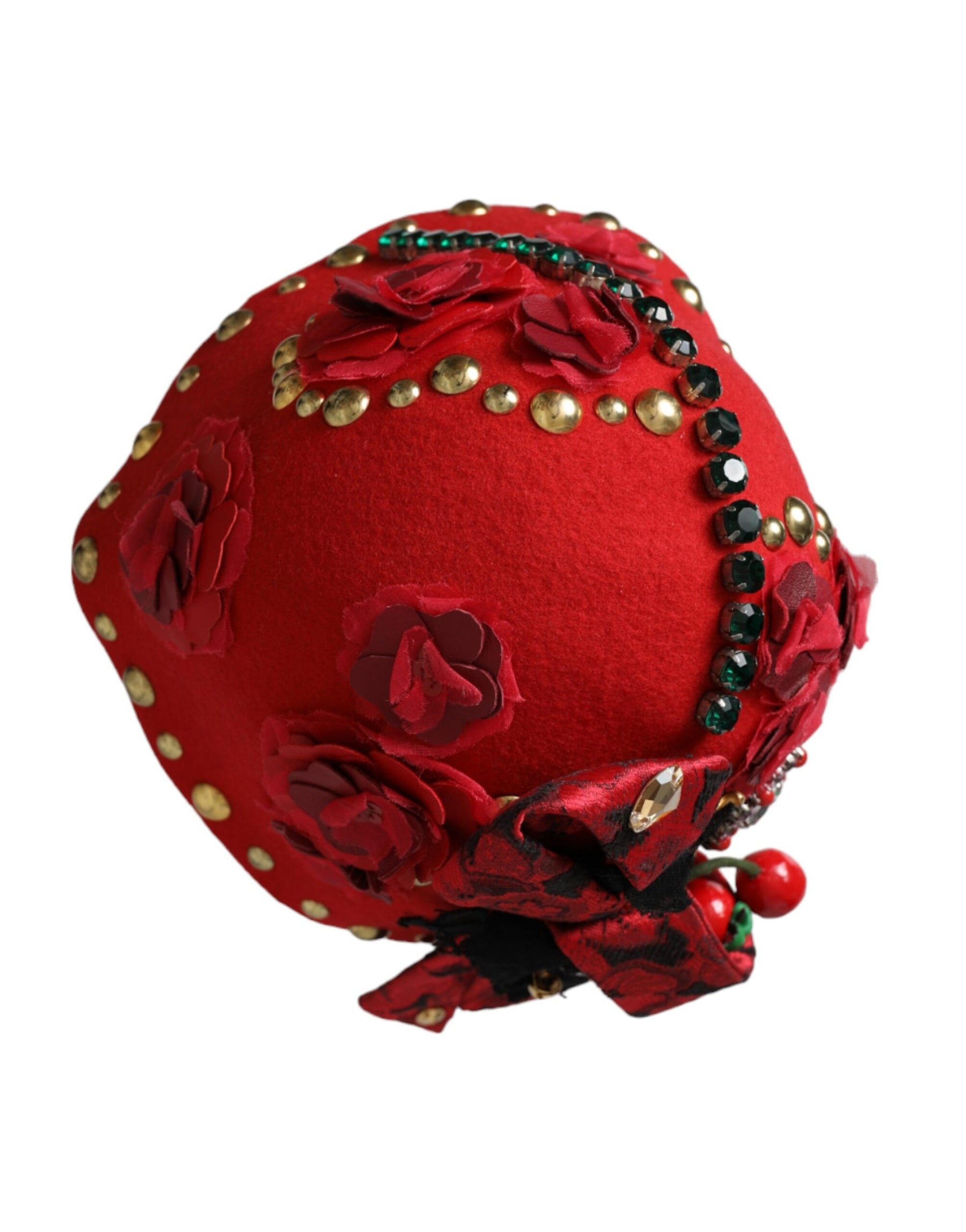 Dolce & Gabbana Red Crystal Gold Roses Brooch Embellished Hat | Regal Royce