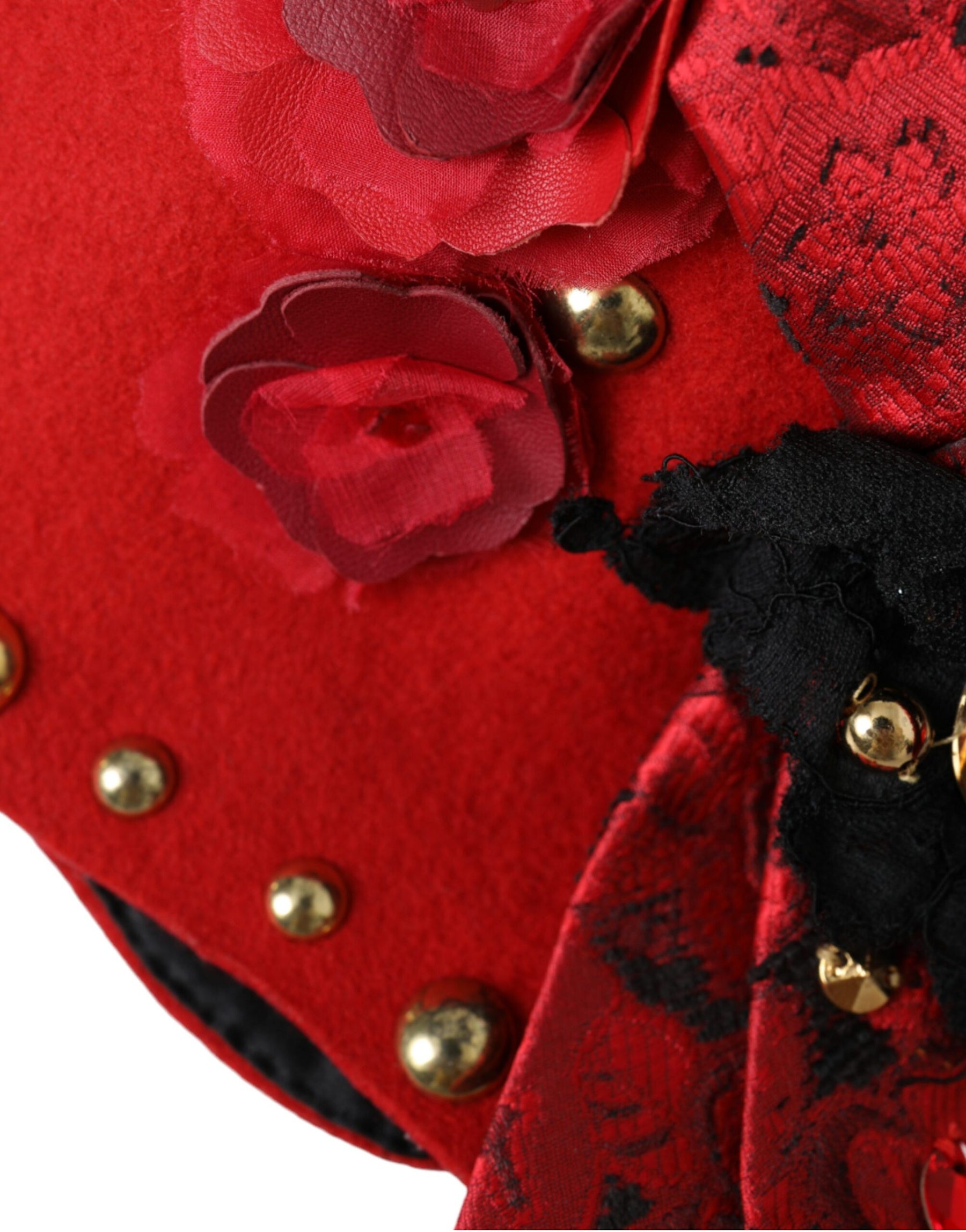 Dolce & Gabbana Red Crystal Gold Roses Brooch Embellished Hat | Regal Royce