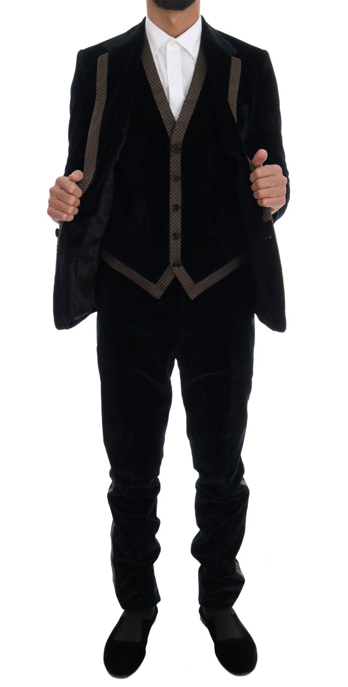 Dolce & Gabbana Blue Velvet Two Button Slim 3 Piece Suit | Regal Royce