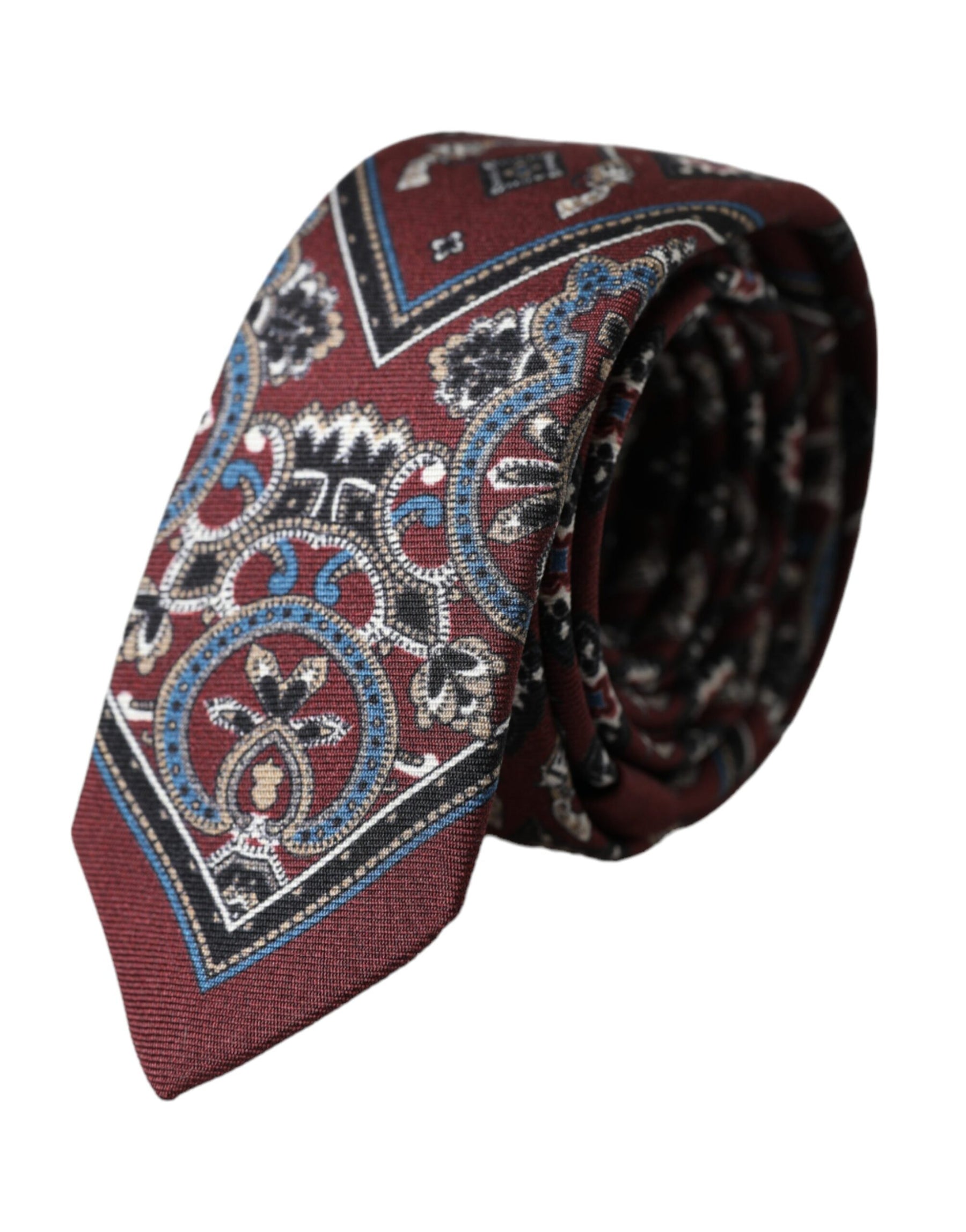 Dolce & Gabbana Bordeaux Printed 100% Silk Adjustable Men Tie | Regal Royce