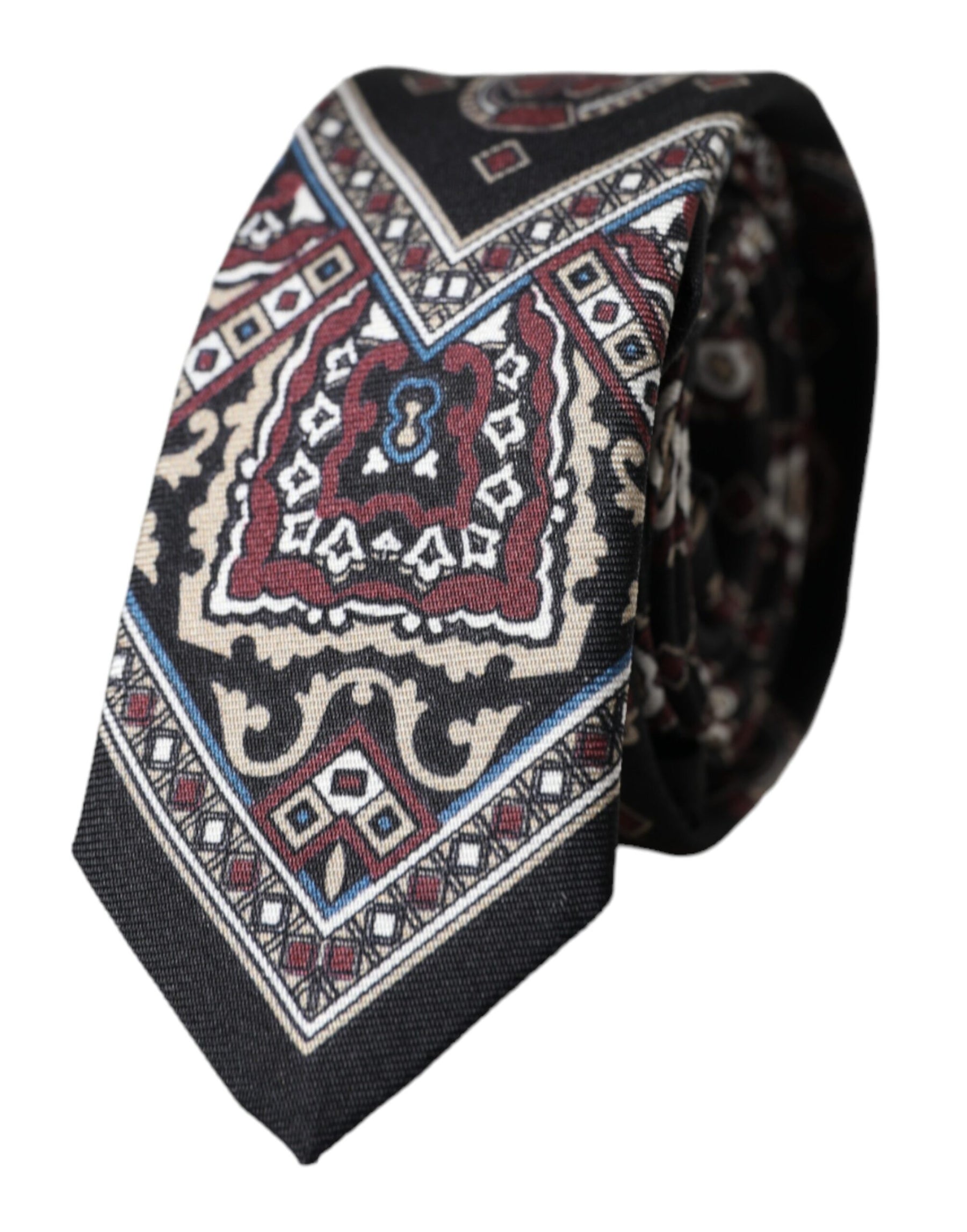 Dolce & Gabbana Black Printed 100% Silk Adjustable Men Tie | Regal Royce