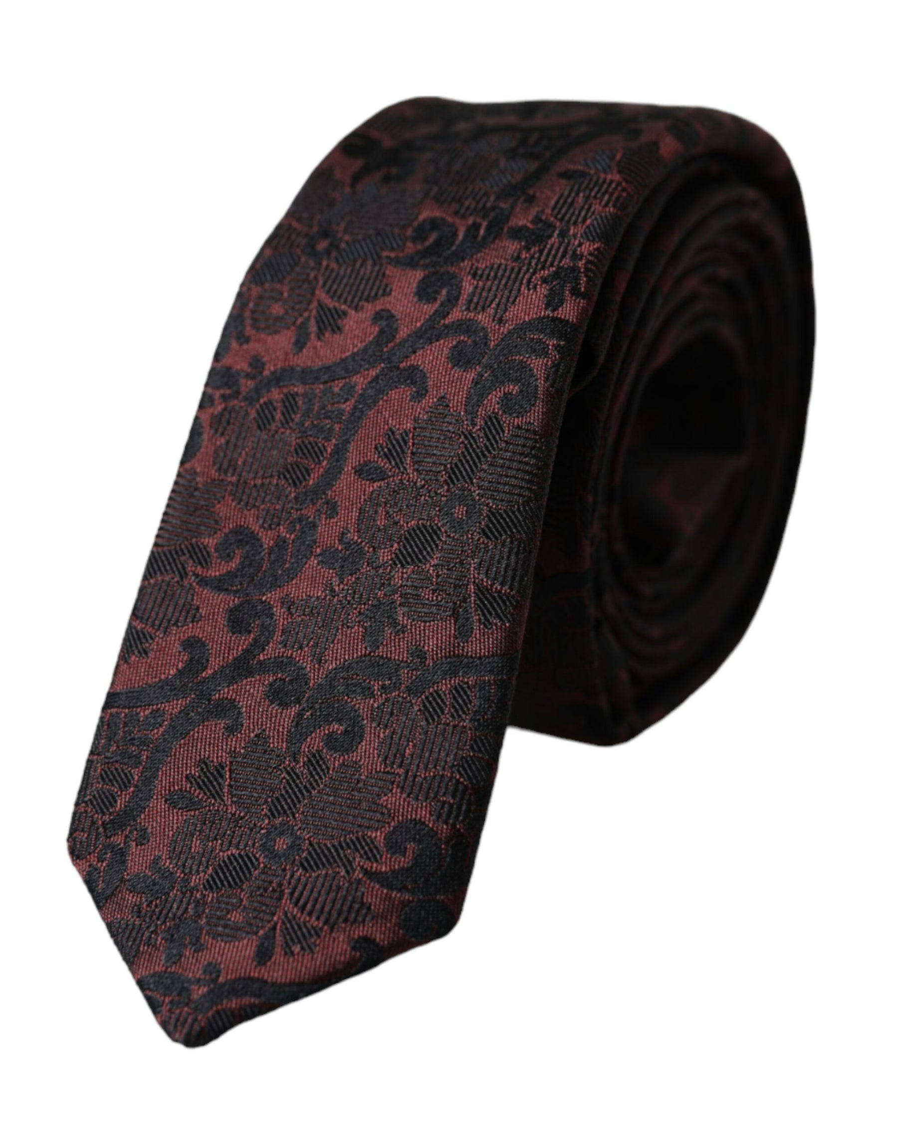 Dolce & Gabbana Maroon Floral Fantasy Silk Adjustable Men Tie | Regal Royce