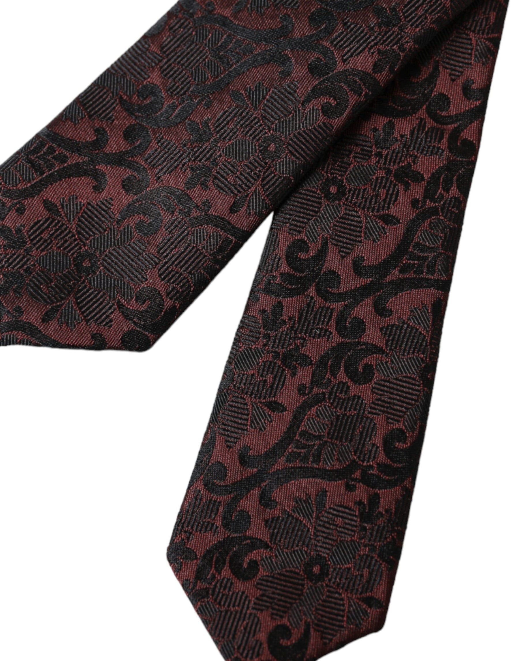 Dolce & Gabbana Maroon Floral Fantasy Silk Adjustable Men Tie | Regal Royce