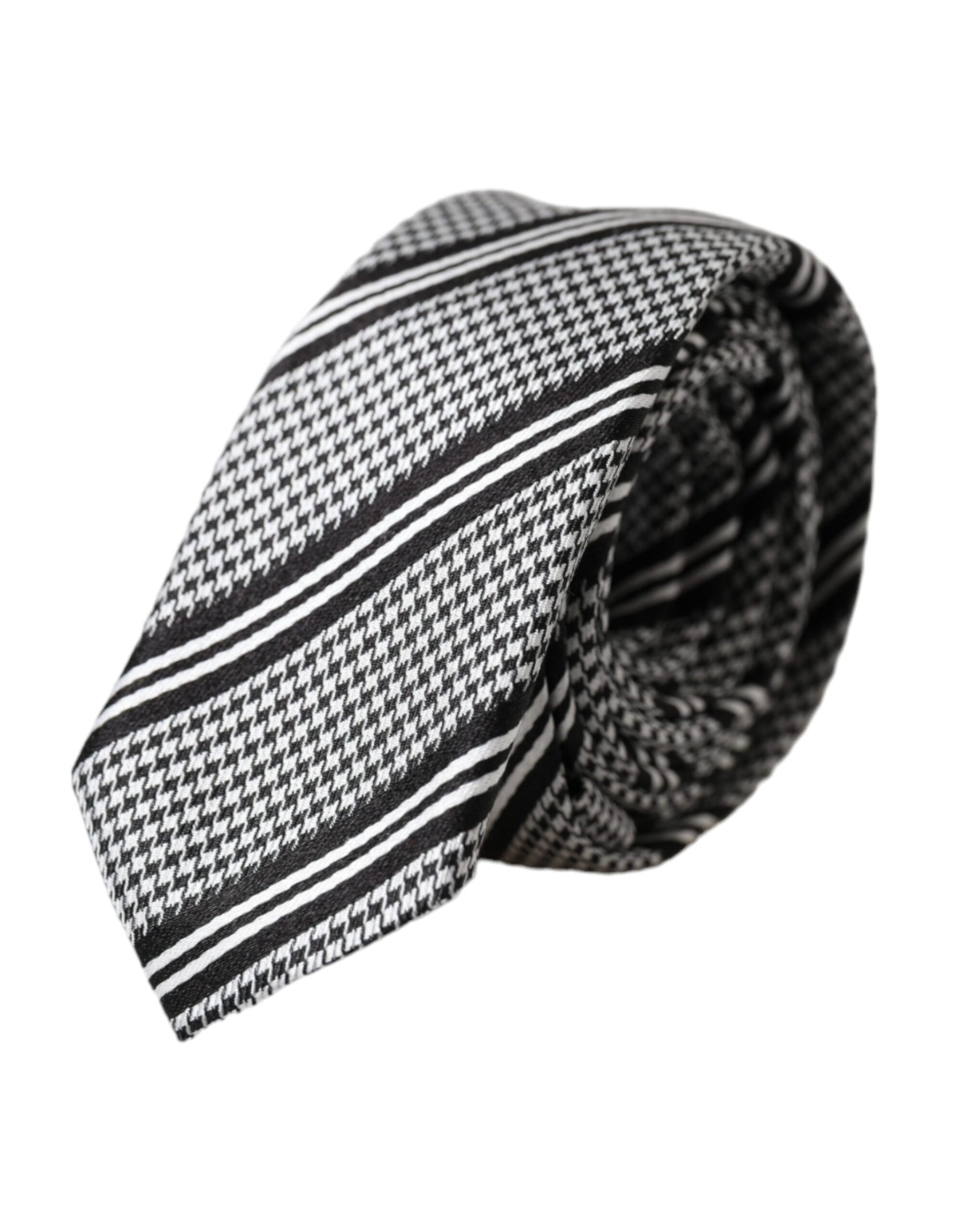 Dolce & Gabbana Black White Stripes Silk Adjustable Tie | Regal Royce