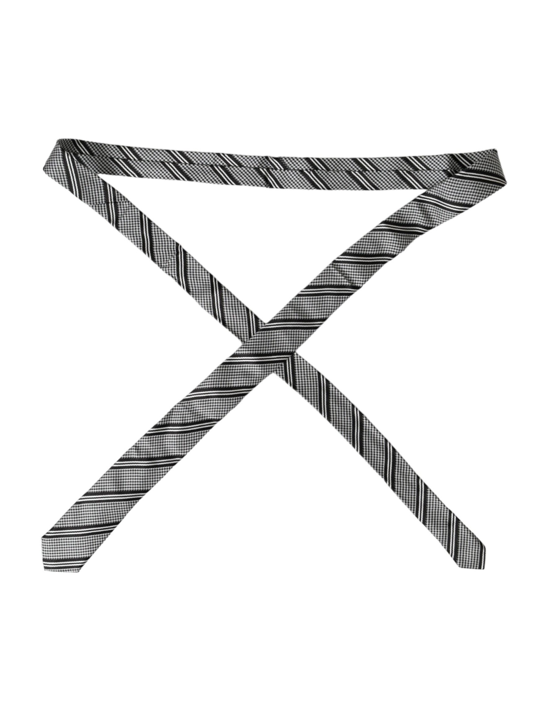 Dolce & Gabbana Black White Stripes Silk Adjustable Tie | Regal Royce