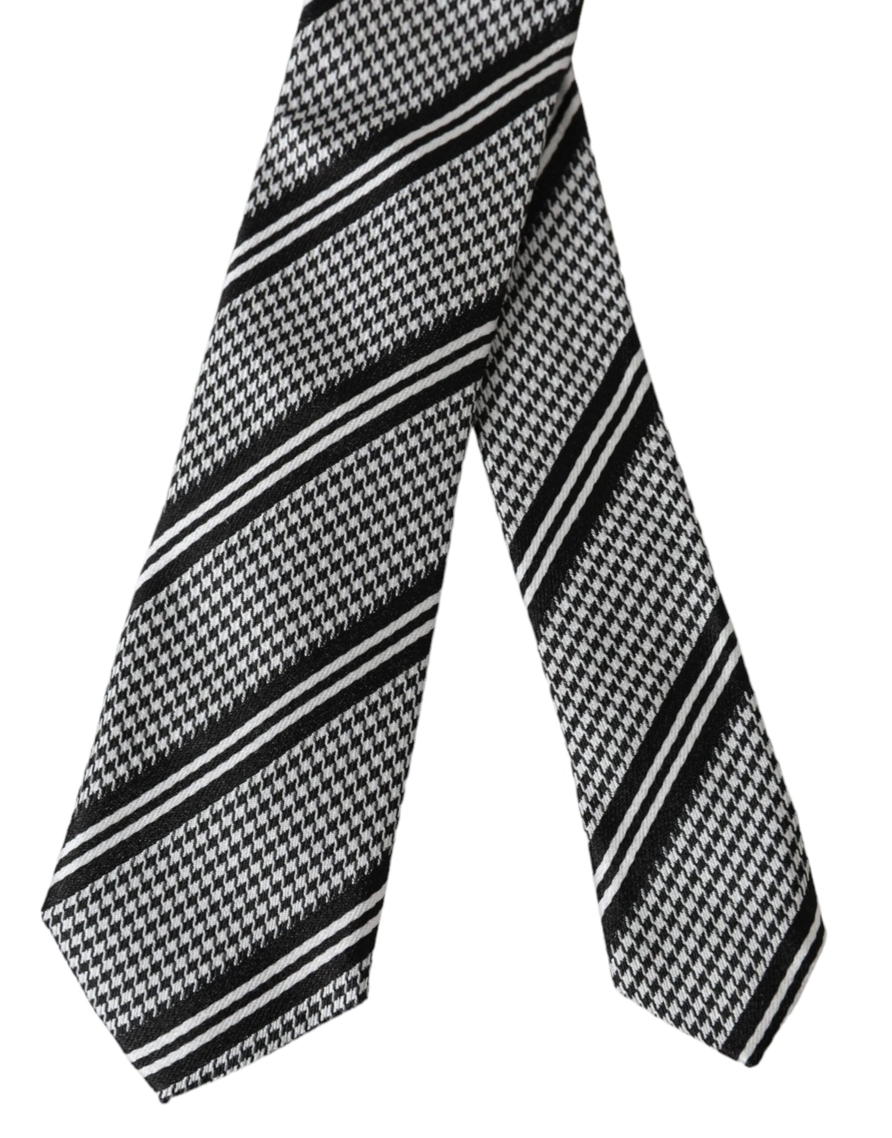 Dolce & Gabbana Black White Stripes Silk Adjustable Tie | Regal Royce