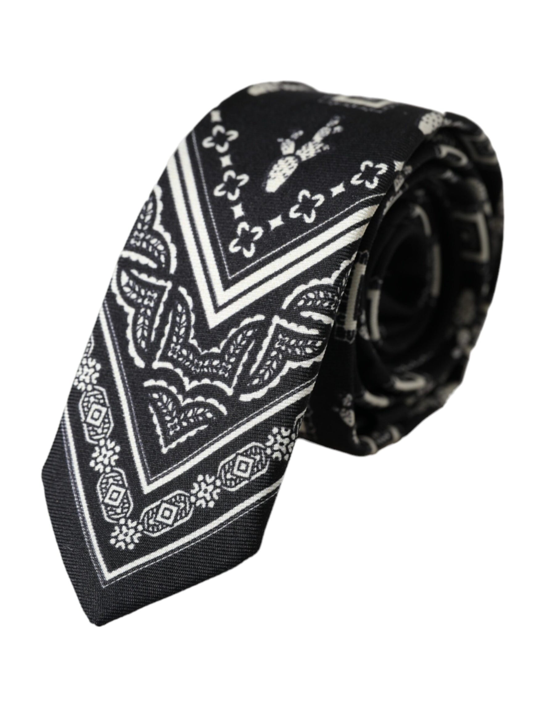 Dolce & Gabbana Black Patterned 100%Silk Adjustable Tie | Regal Royce