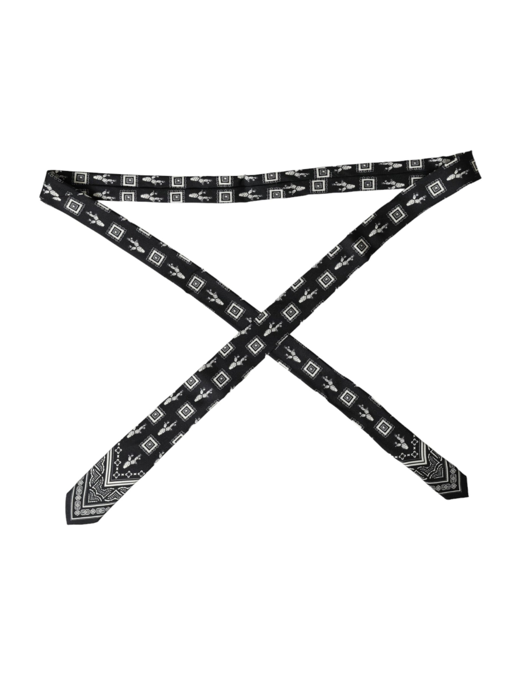 Dolce & Gabbana Black Patterned 100%Silk Adjustable Tie | Regal Royce