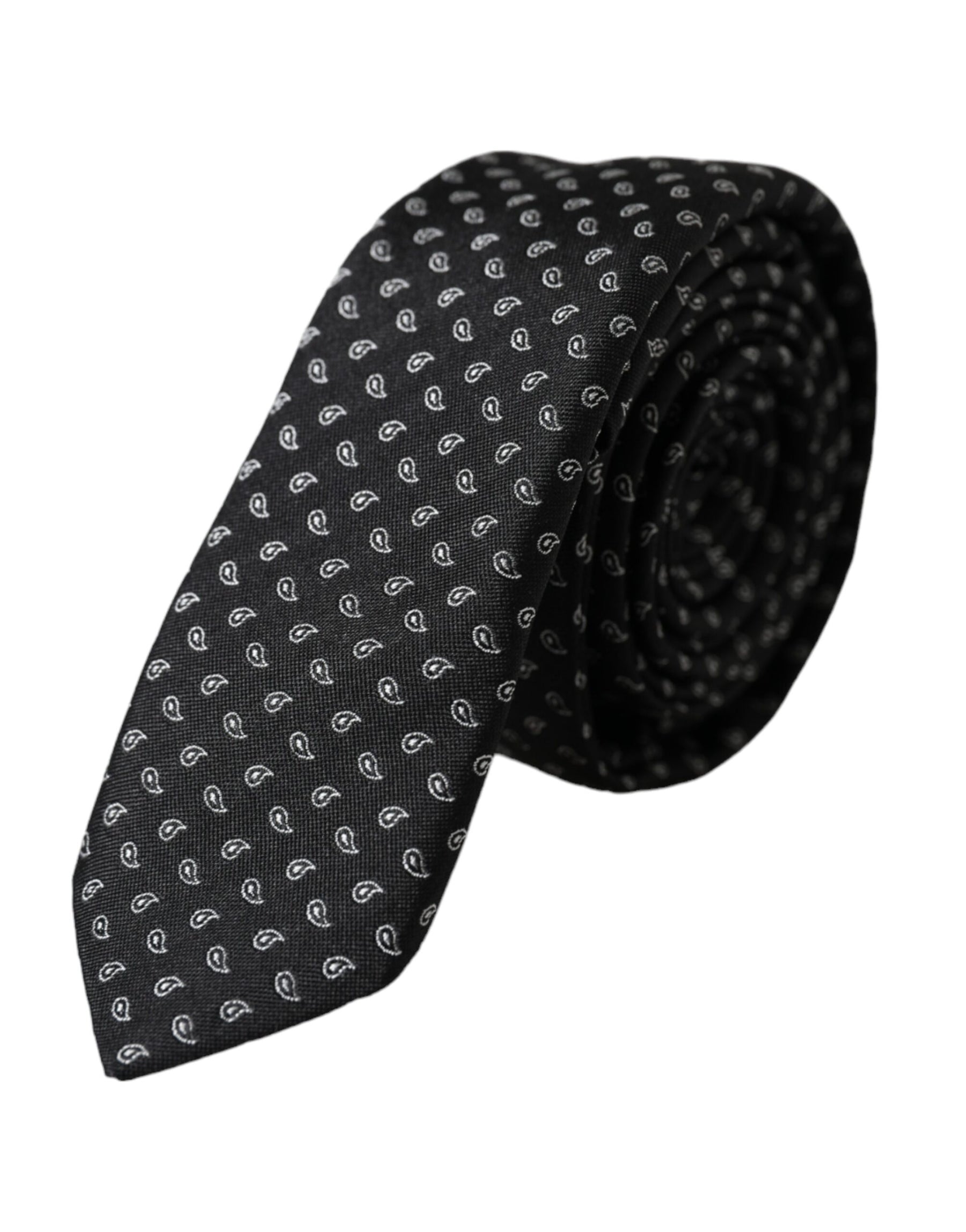 Dolce & Gabbana Black Jacquard Patterned Silk Adjustable Men Tie | Regal Royce