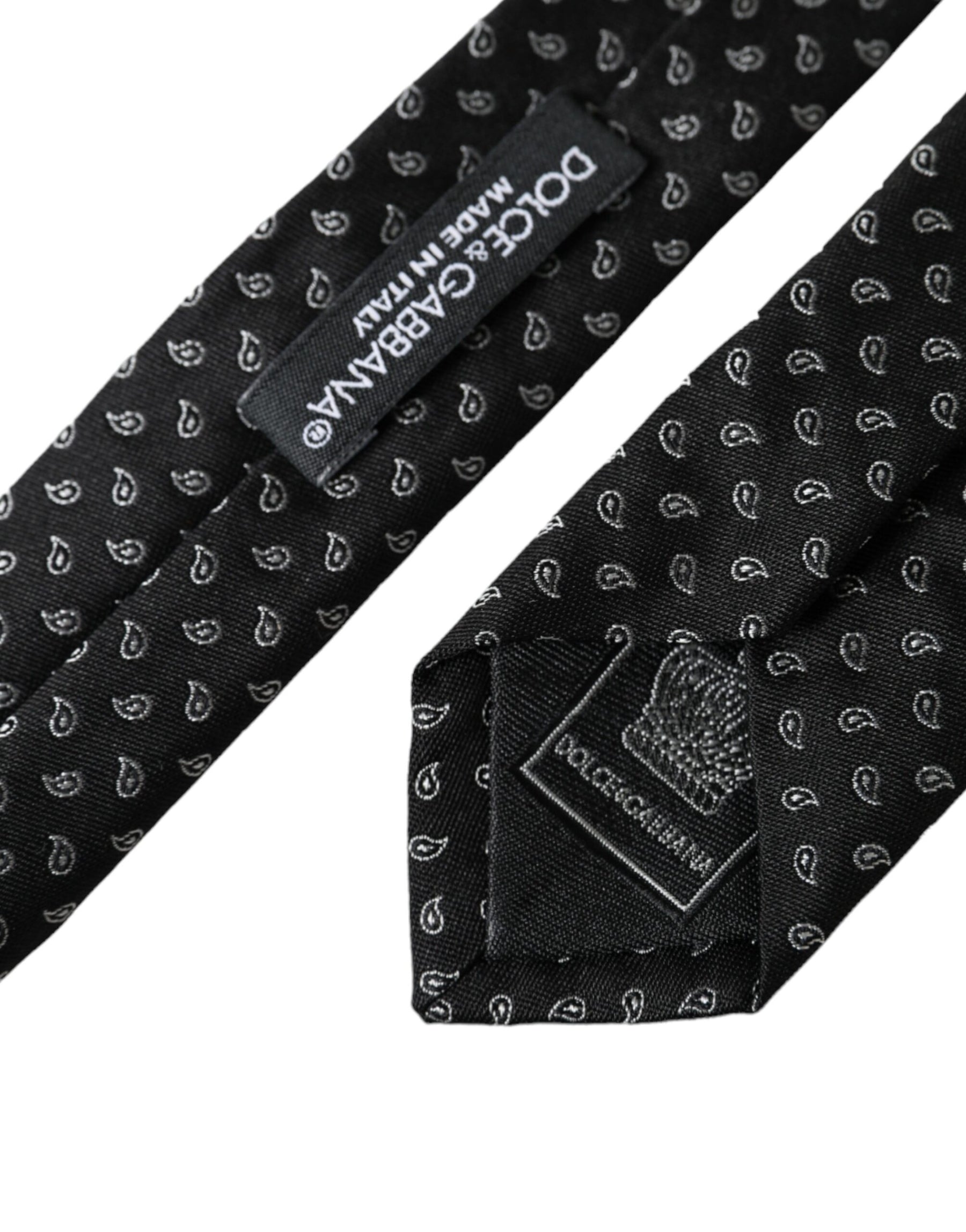 Dolce & Gabbana Black Jacquard Patterned Silk Adjustable Men Tie | Regal Royce
