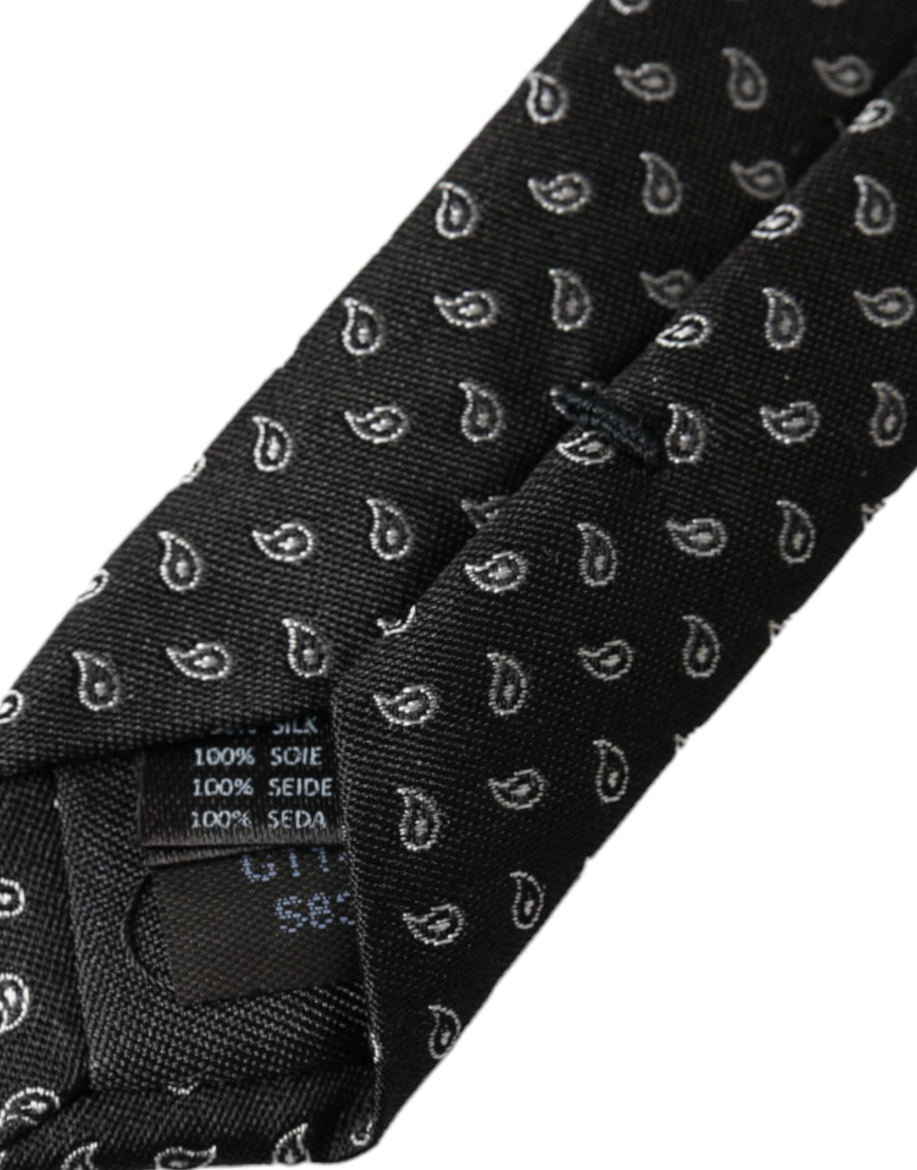 Dolce & Gabbana Black Jacquard Patterned Silk Adjustable Men Tie | Regal Royce