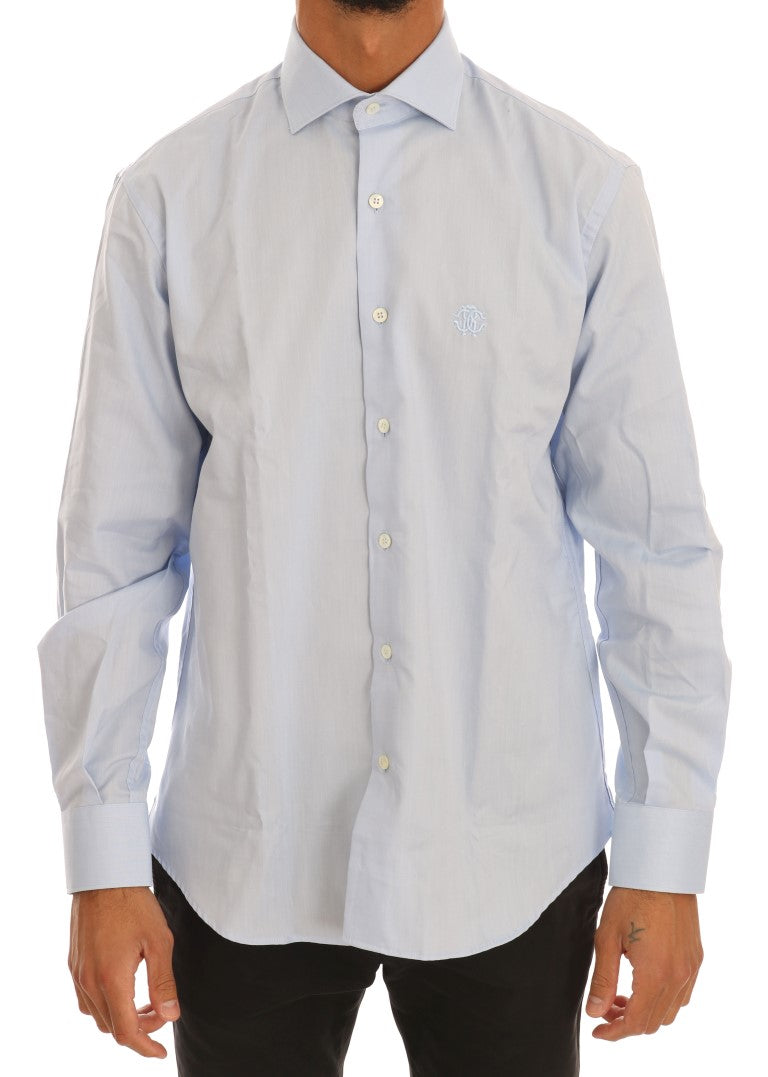 Cavalli Light Blue Cotton Slim Fit Dress Shirt | Regal Royce