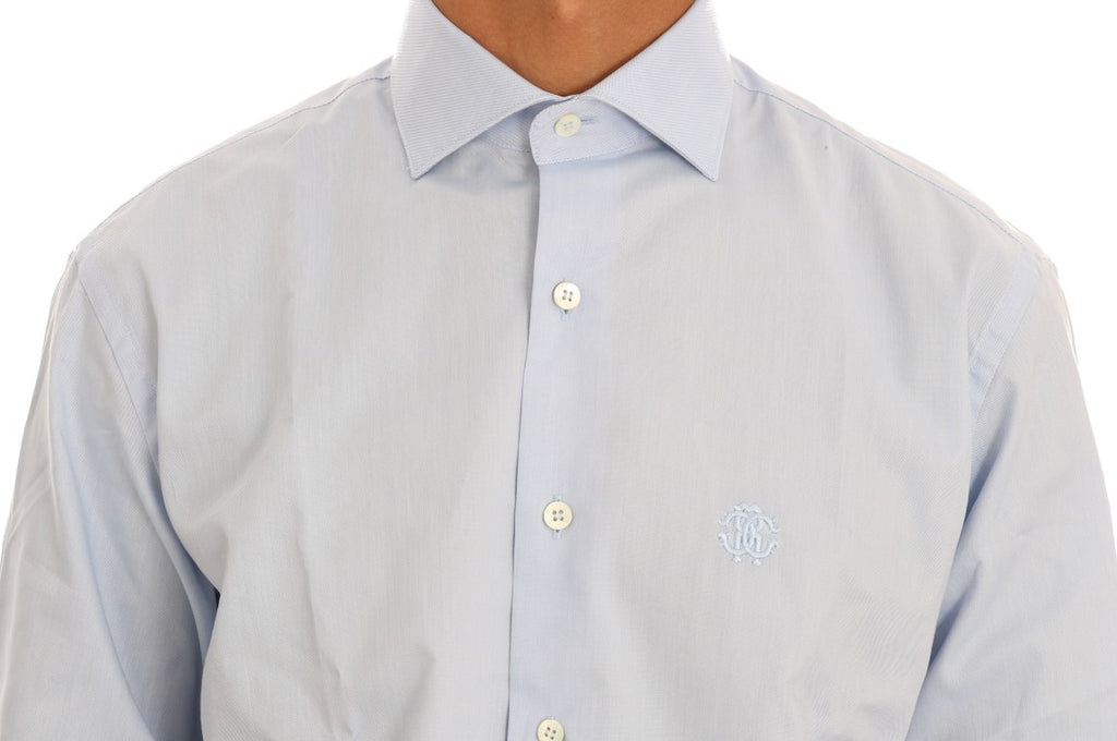 Cavalli Light Blue Cotton Slim Fit Dress Shirt