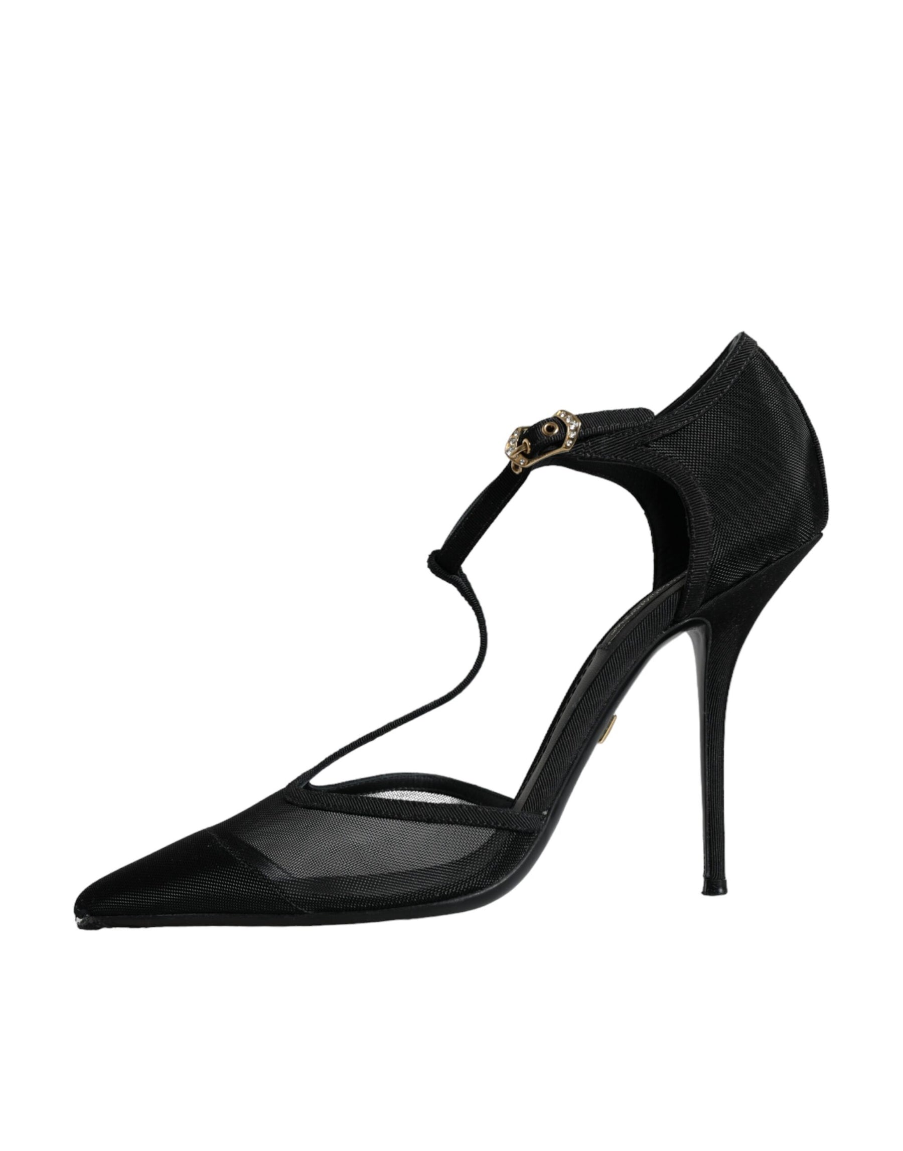 Dolce & Gabbana Black Mesh T-strap Stiletto High Heels Shoes | Regal Royce