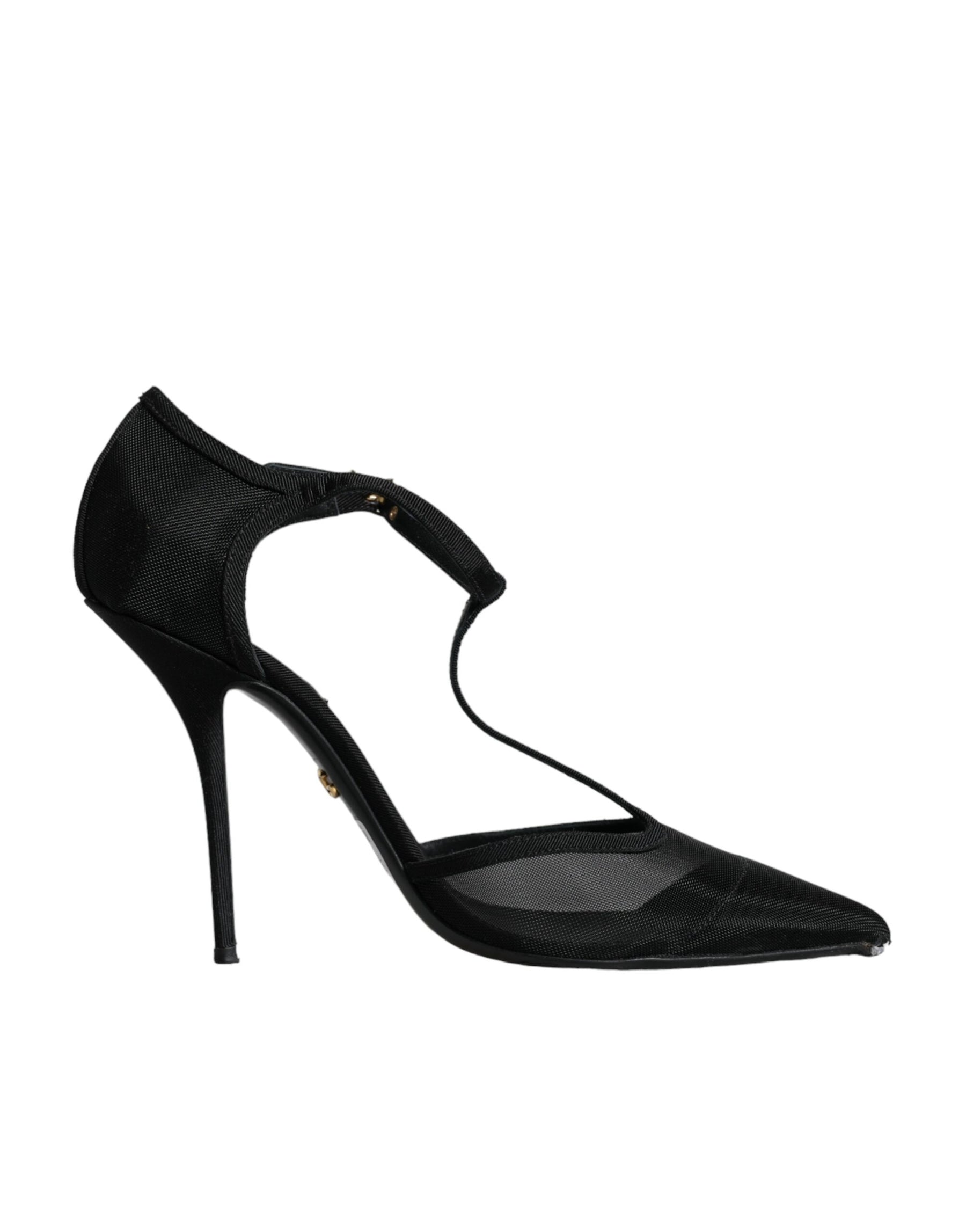 Dolce & Gabbana Black Mesh T-strap Stiletto High Heels Shoes | Regal Royce