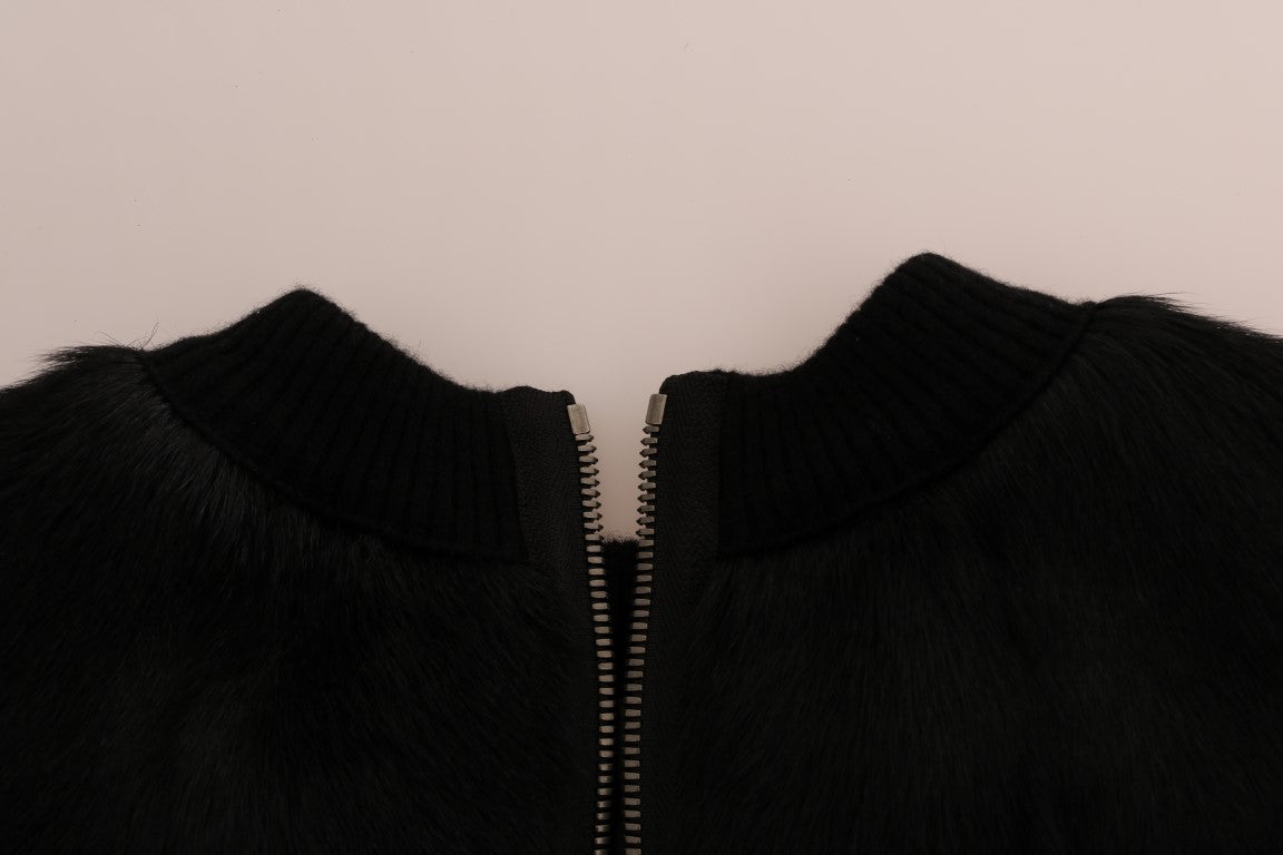 Dolce & Gabbana Black Fur Floral Brocade Zipper Sweater | Regal Royce
