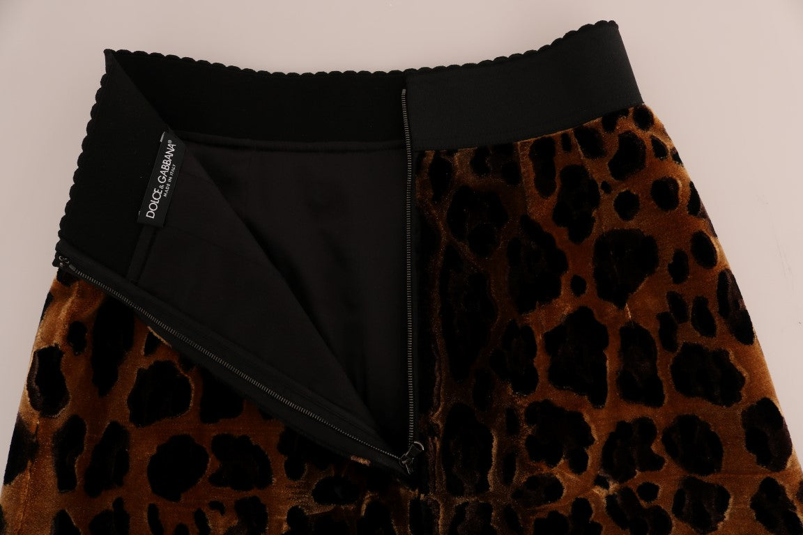 Dolce & Gabbana Brown Leopard Print Silk A-Line Skirt | Regal Royce