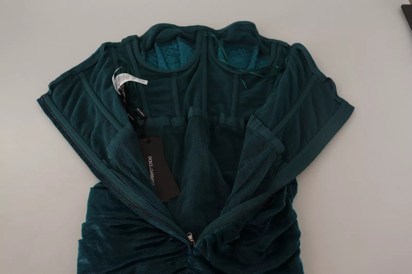 Dolce & Gabbana Turquoise Bustier Bodice Draped Midi Dress | Regal Royce