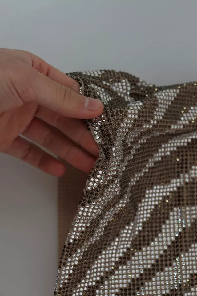 Dolce & Gabbana Brown Crystal Shift Mini Zebra Silver Dress | Regal Royce