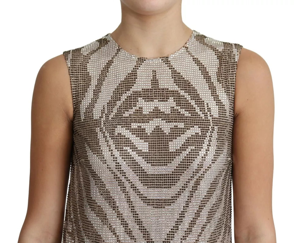 Dolce & Gabbana Brown Crystal Shift Mini Zebra Silver Dress | Regal Royce