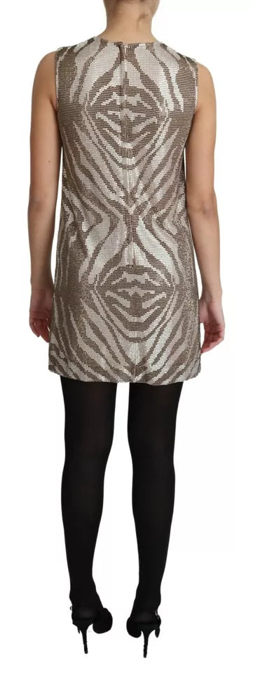 Dolce & Gabbana Brown Crystal Shift Mini Zebra Silver Dress | Regal Royce