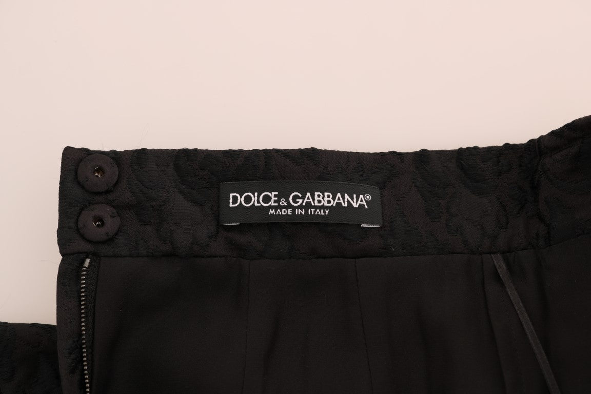 Dolce & Gabbana Black Floral Jacquard Silk A-Line Skirt | Regal Royce